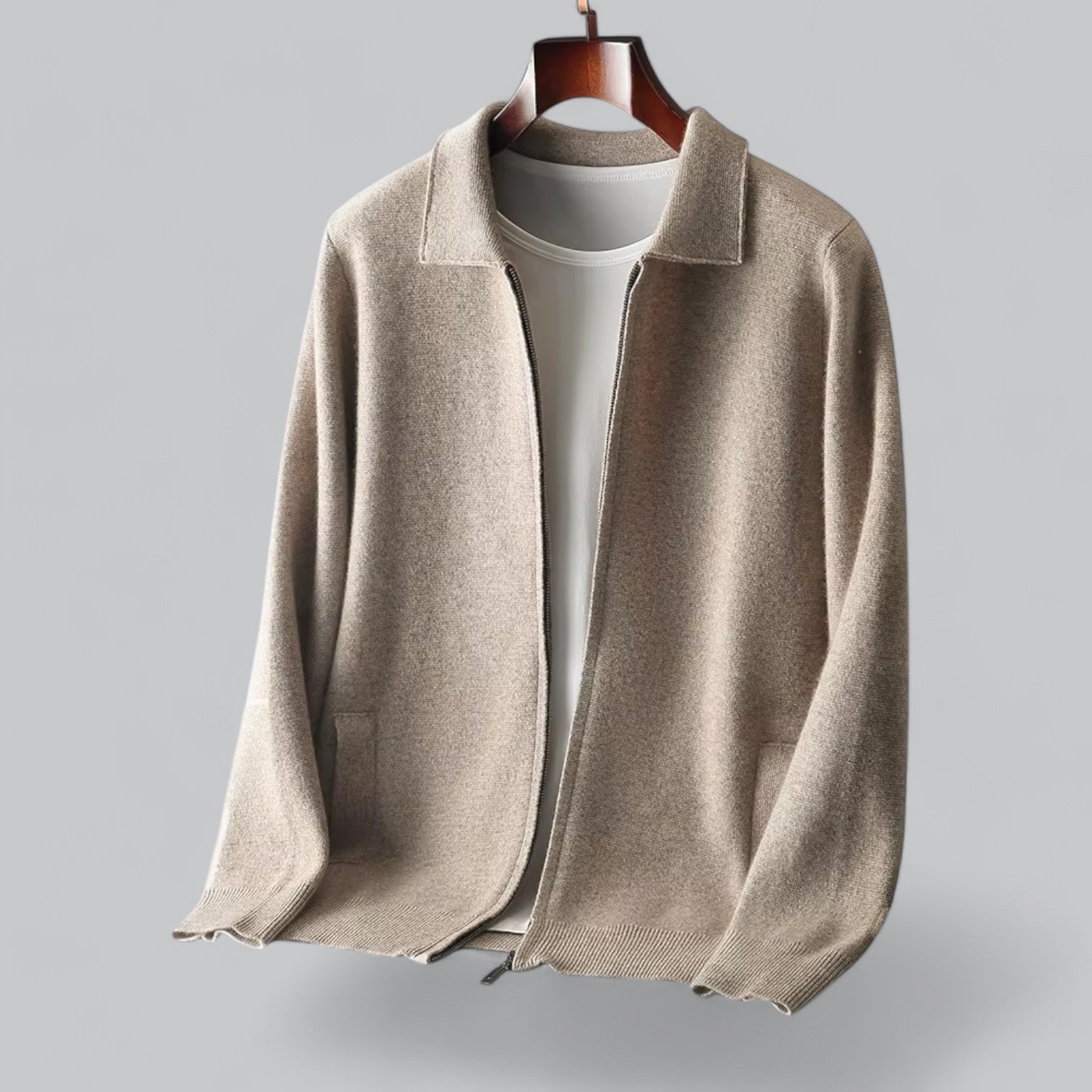 Valenti | Men's Cashmere Zipper Jacket Merino Wool Collar-VALENTI