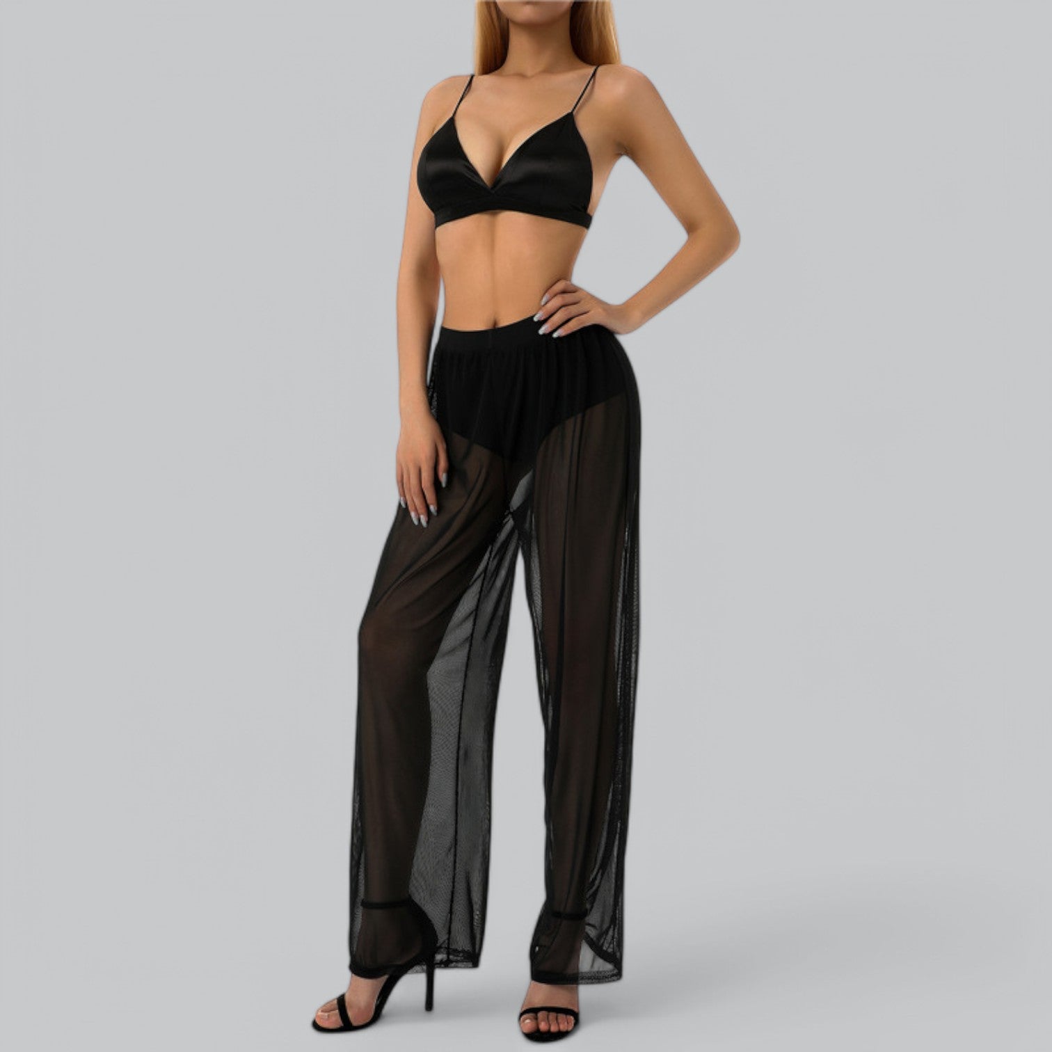 Valenti | Mesh See Through Loose Pants - Stretch Wide Leg