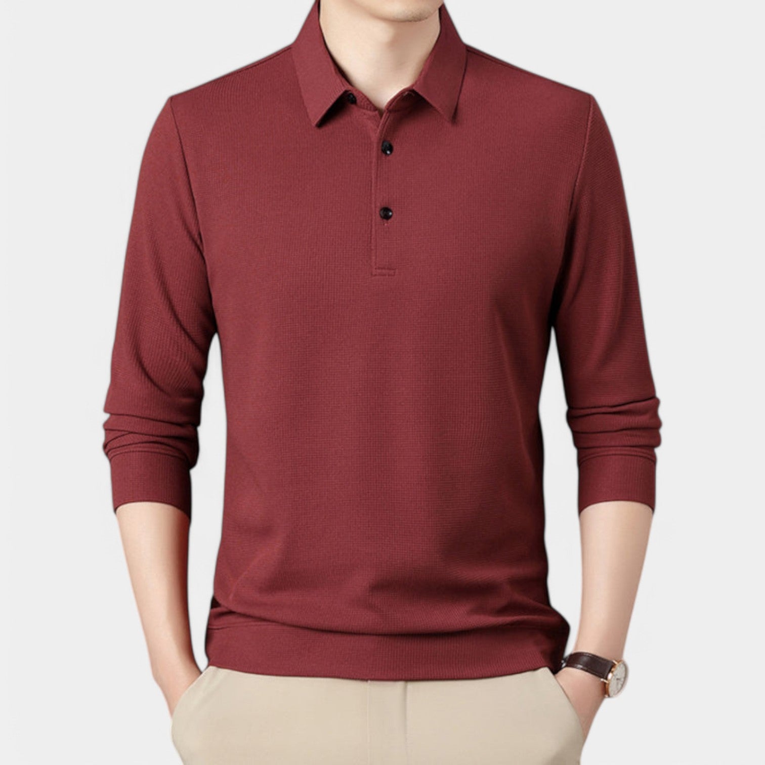 Valenti | Long Sleeve Button Polo Shirt - Lightweight Pullover