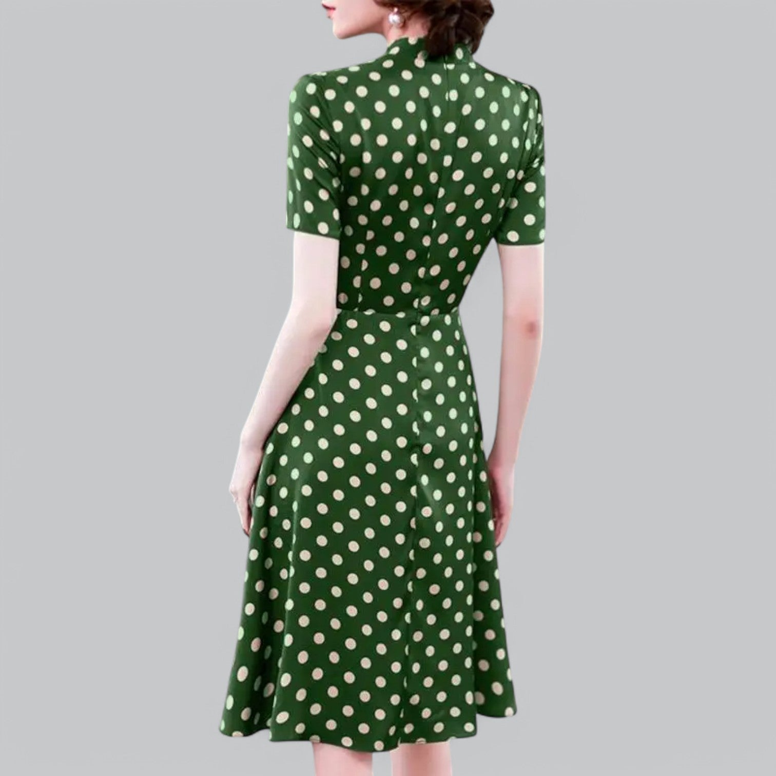 Valenti | Tie Neck Polka Dot Dress - Short Sleeve Midi Dress