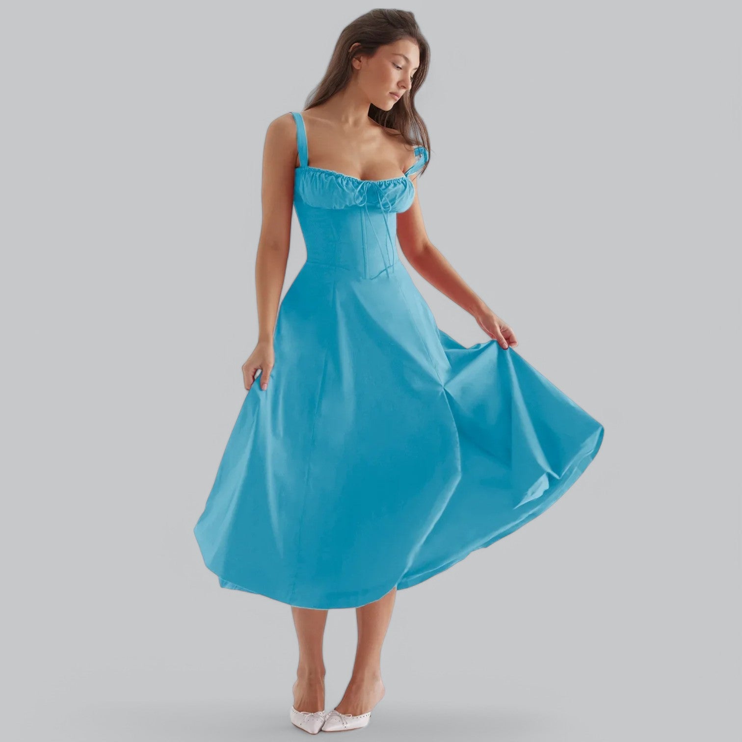 Valenti | Tied Corset Midi Dress - Summer Sundress