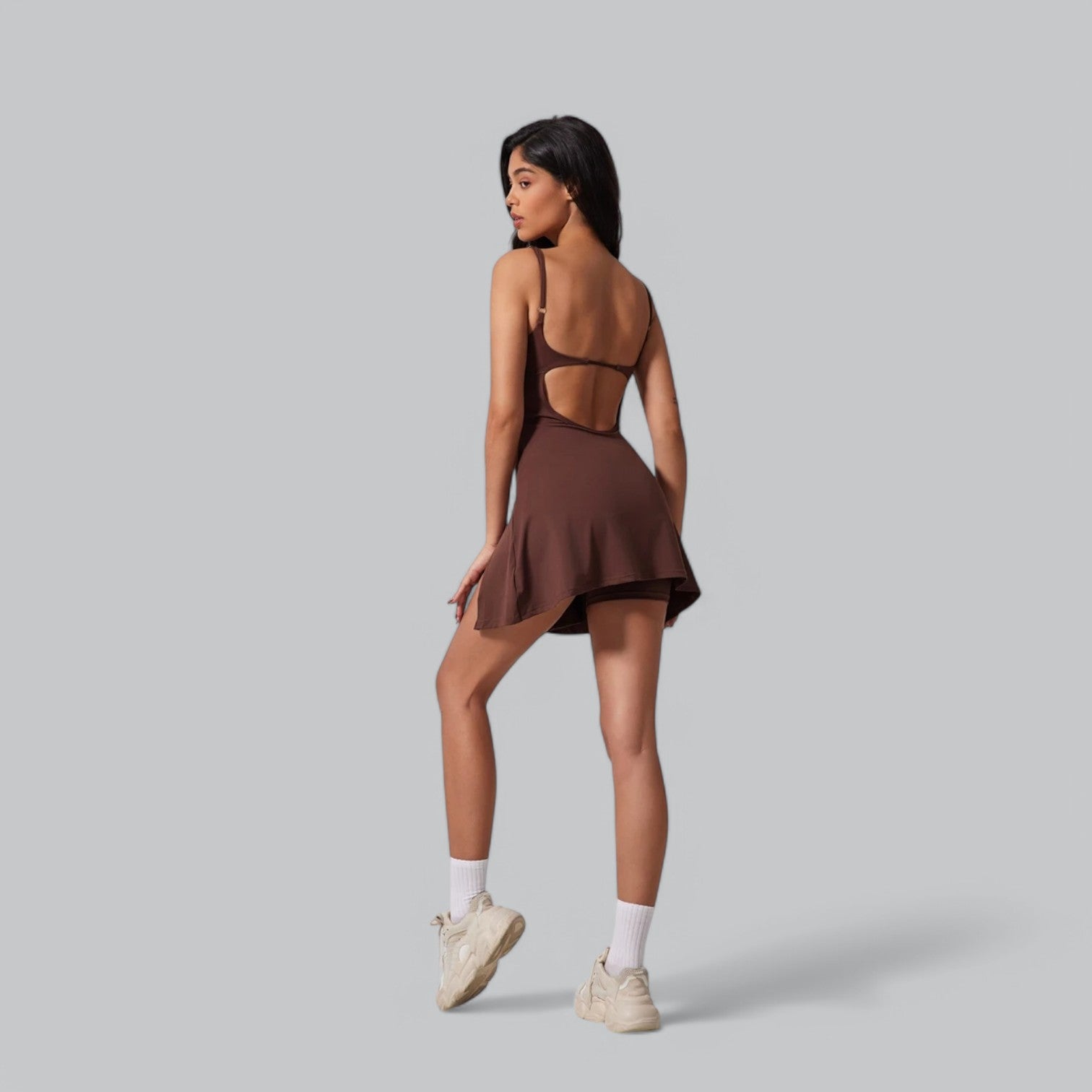 Valenti | Backless Yoga Mini Dress - Sport Skirt with Under Pants
