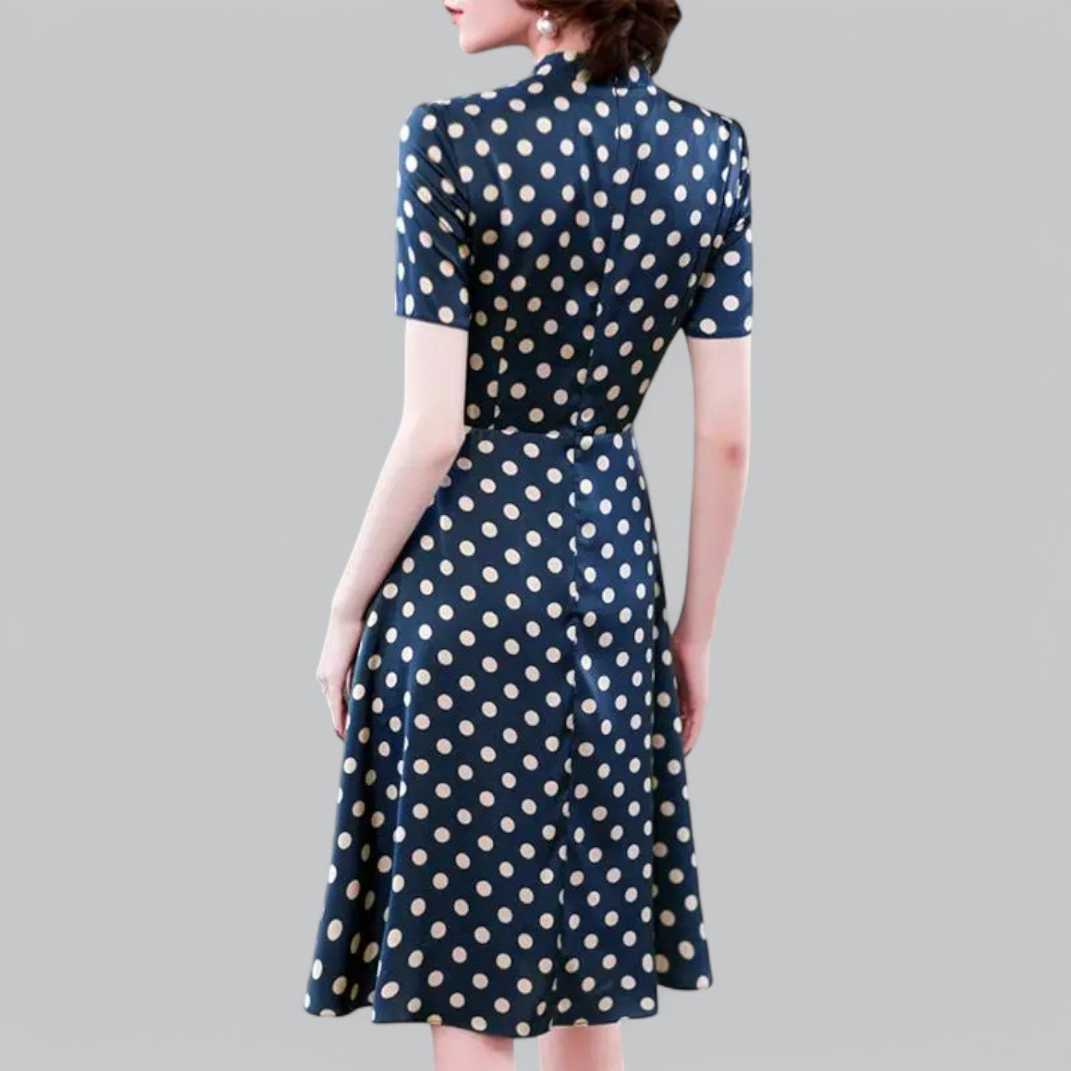 Valenti | Tie Neck Polka Dot Dress - Short Sleeve Midi Dress