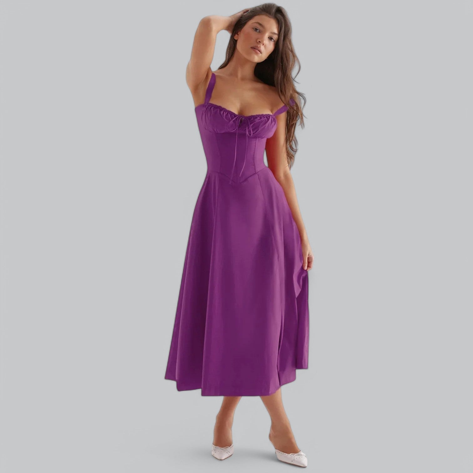 Valenti | Tied Corset Midi Dress - Summer Sundress