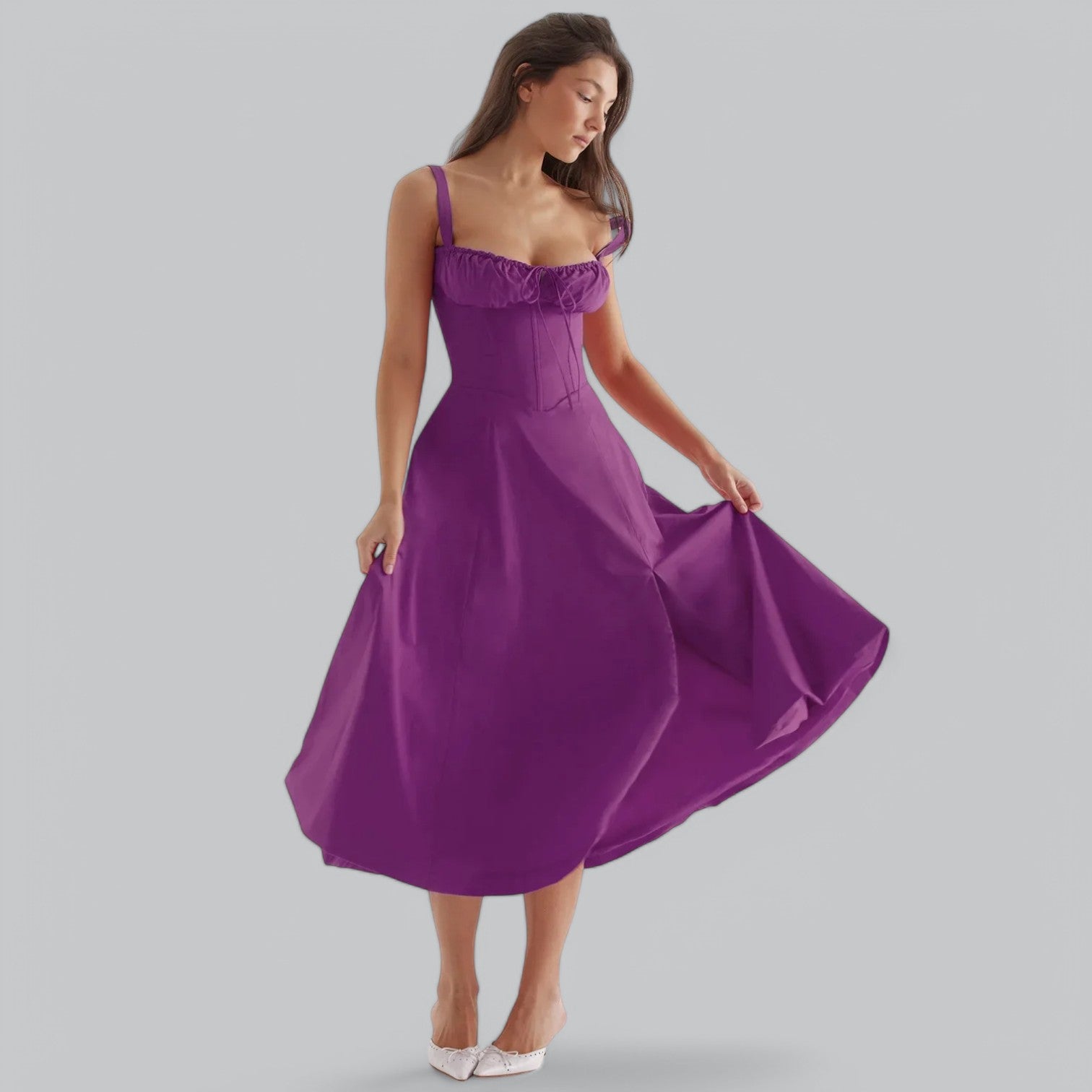 Valenti | Tied Corset Midi Dress - Summer Sundress