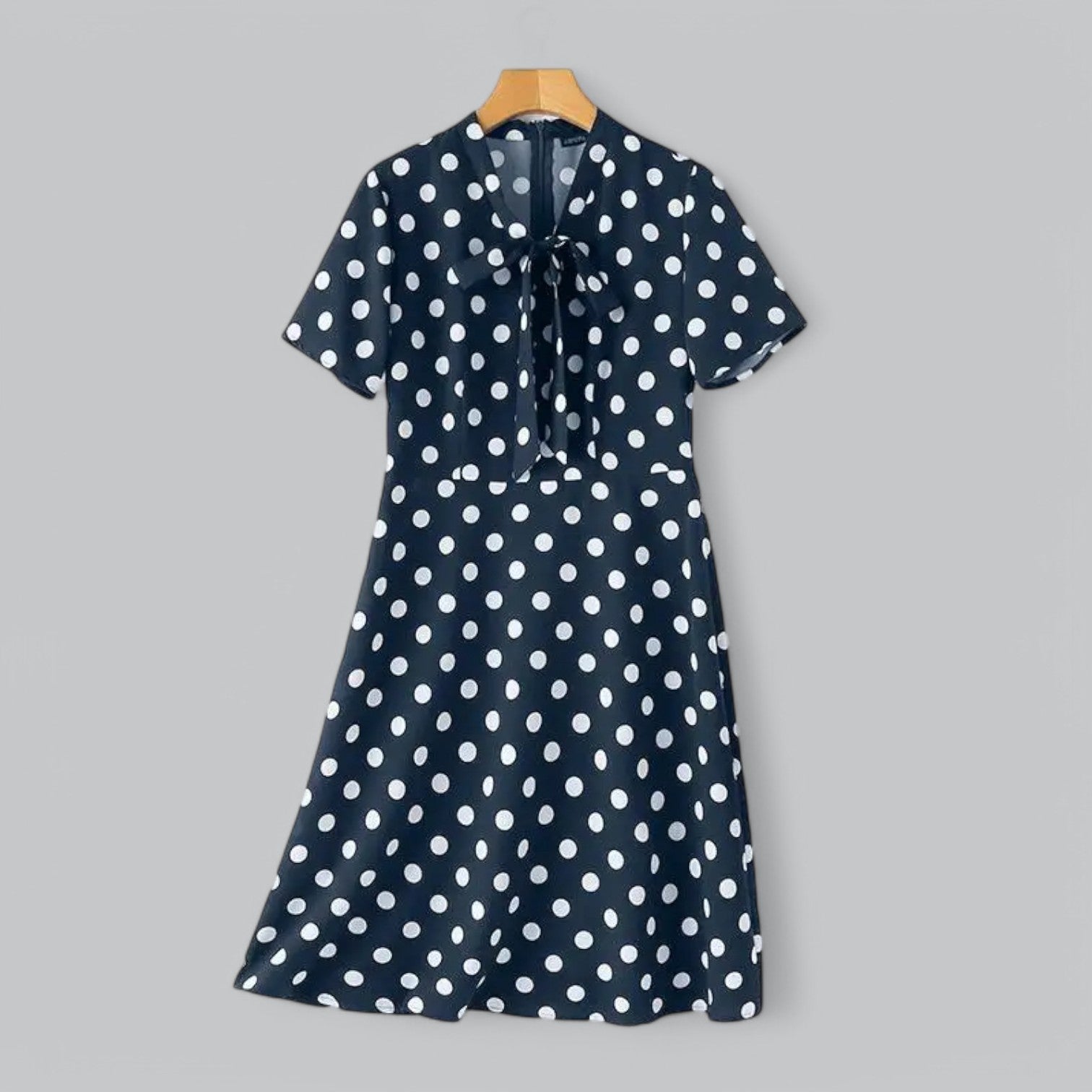 Valenti | Tie Neck Polka Dot Dress - Short Sleeve Midi Dress