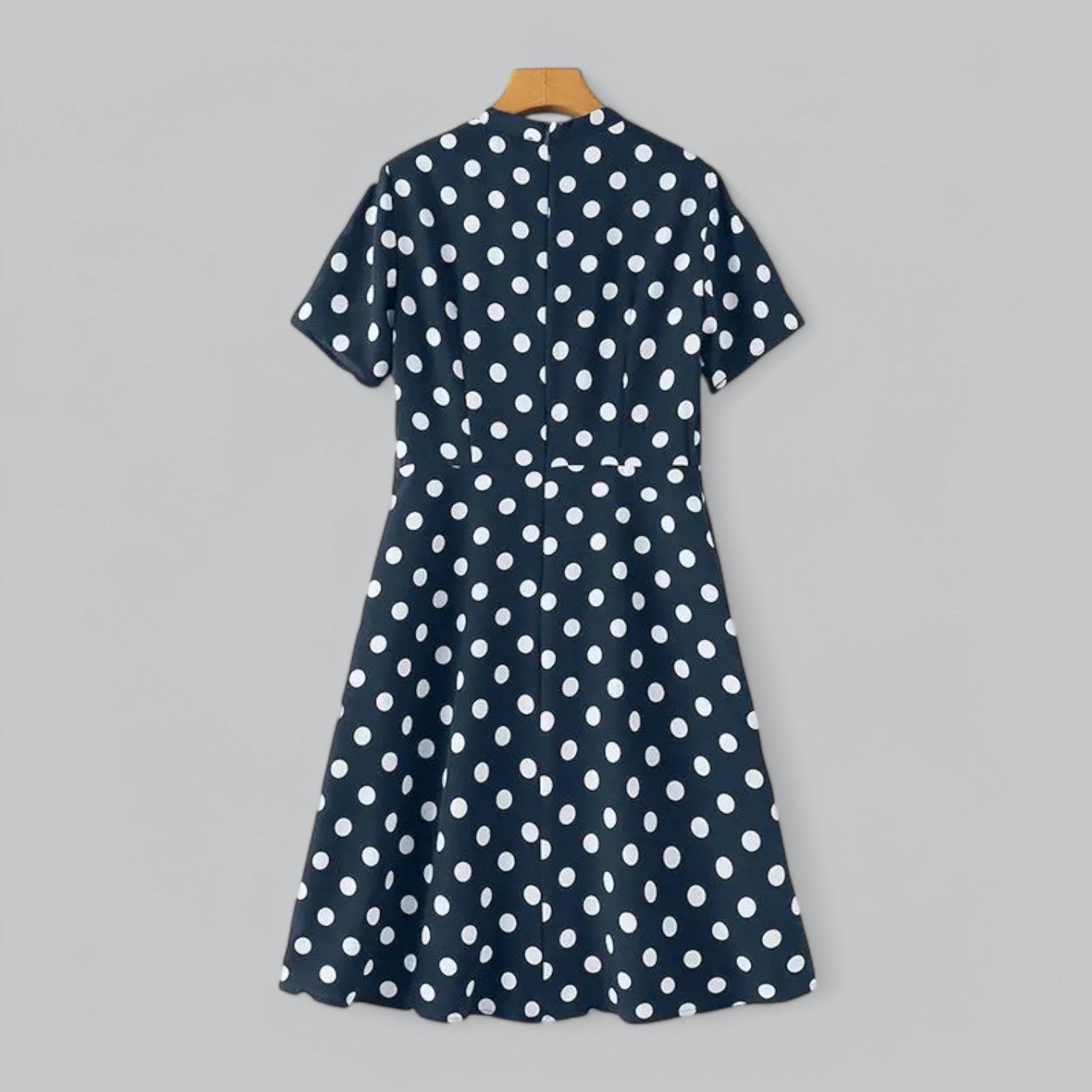 Valenti | Tie Neck Polka Dot Dress - Short Sleeve Midi Dress