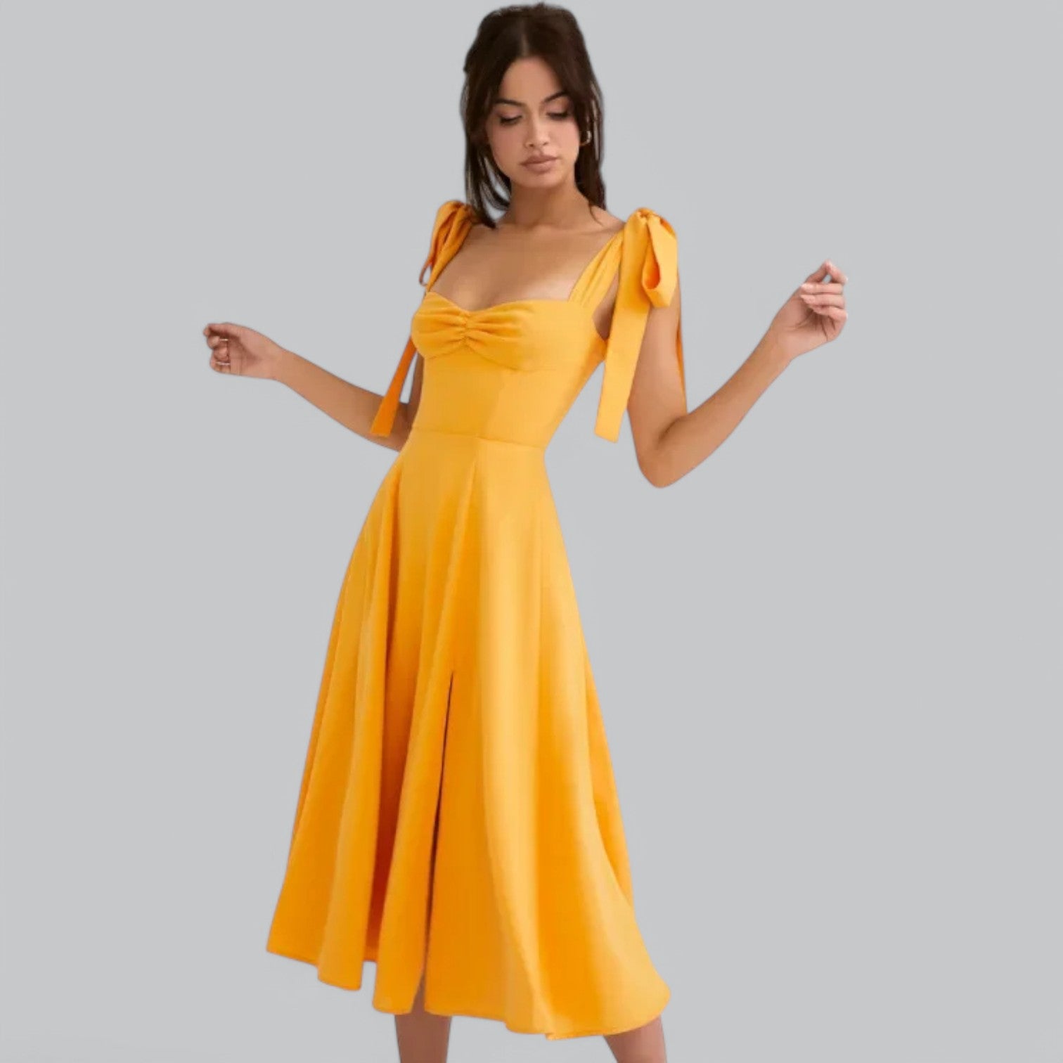 Valenti | Classy Ruched Midi Dress - Fancy A-Line Slit