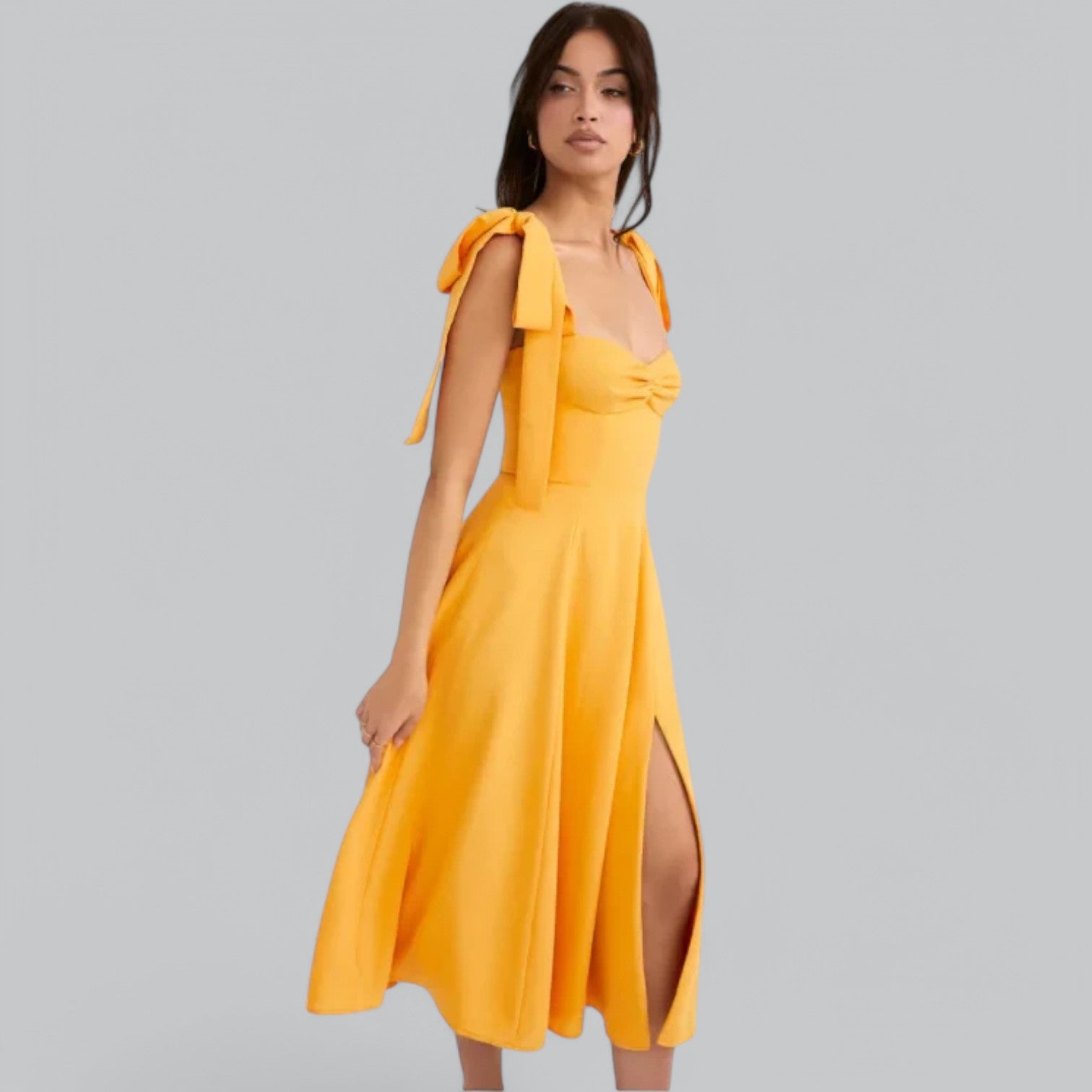 Valenti | Classy Ruched Midi Dress - Fancy A-Line Slit