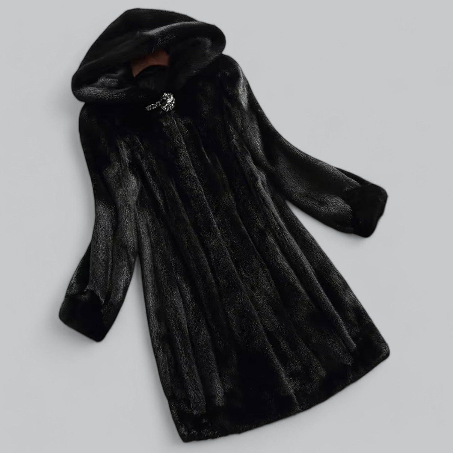 Valenti | Luxury Mink Faux Fur Hooded Long Coat