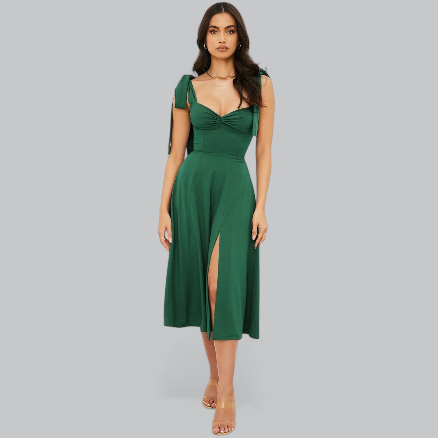 Valenti | Classy Ruched Midi Dress - Fancy A-Line Slit