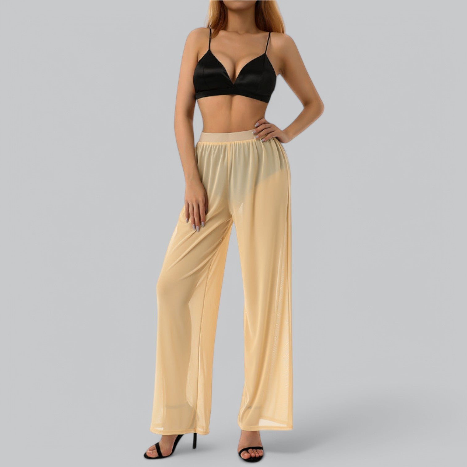 Valenti | Mesh See Through Loose Pants - Stretch Wide Leg