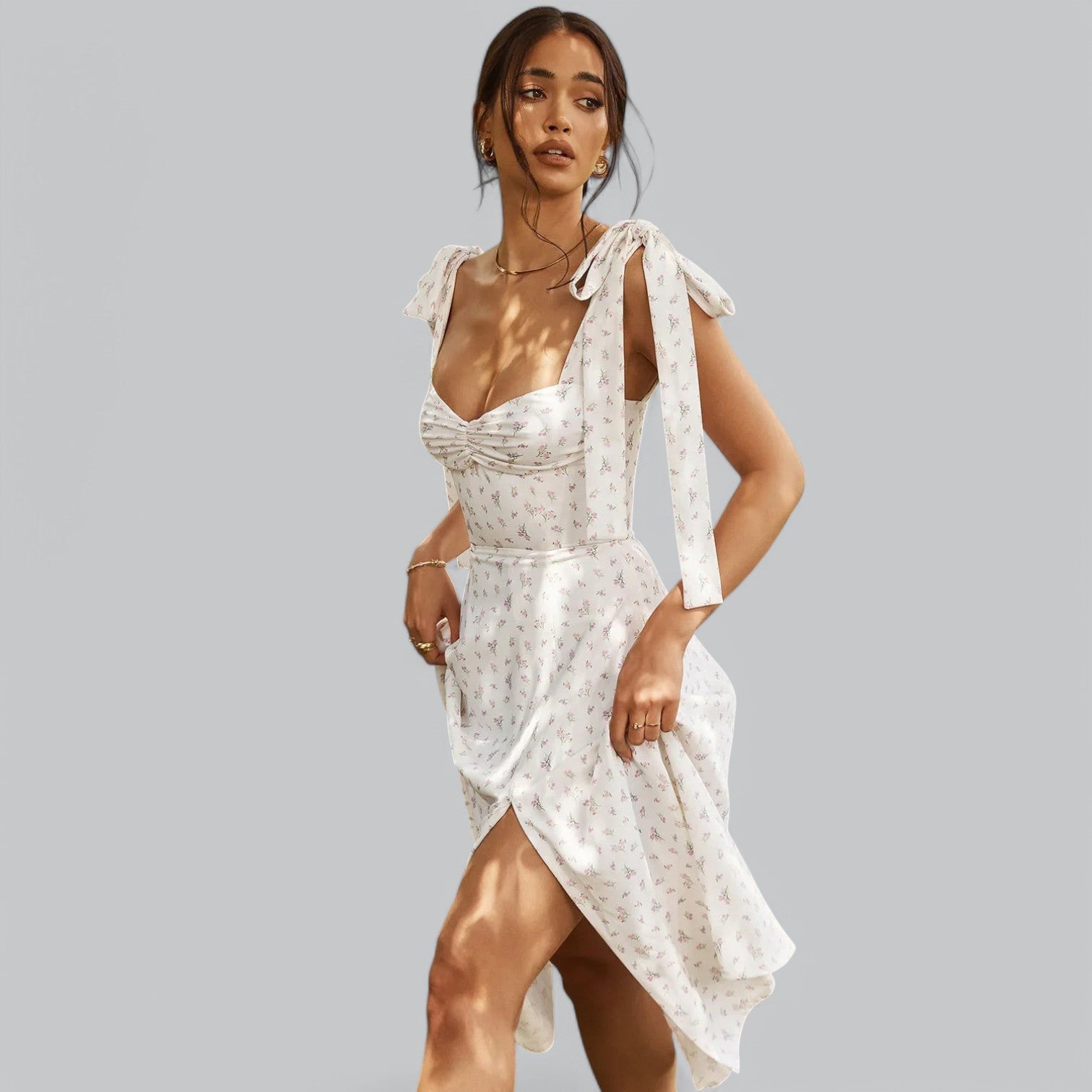 Valenti | Classy Ruched Midi Dress - Fancy A-Line Slit