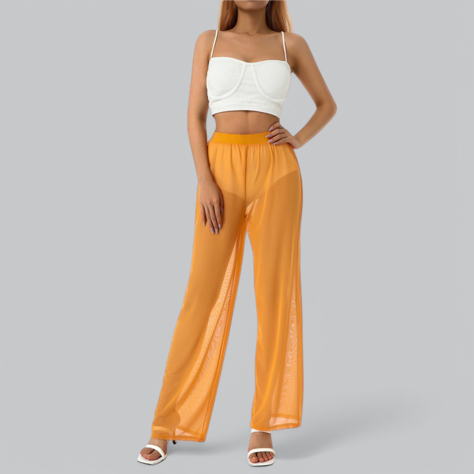 Valenti | Mesh See Through Loose Pants - Stretch Wide Leg
