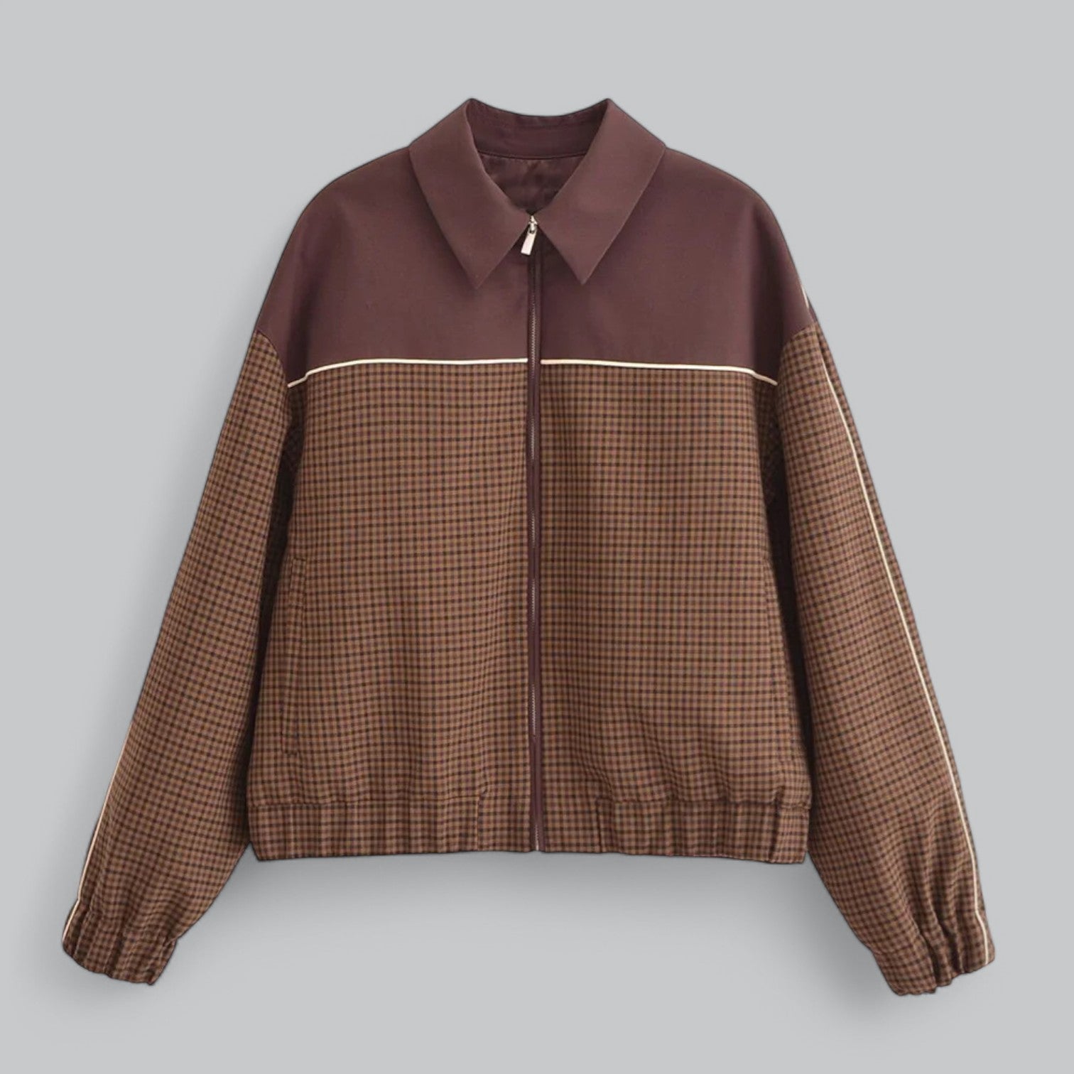 Valenti | Retro Plaid Zipper Coat - Loose Fit Casual Bomber Jacket
