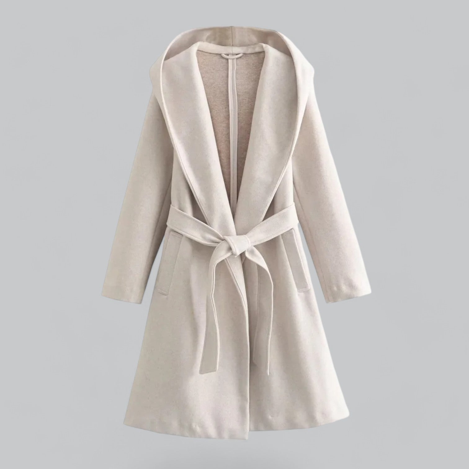 Valenti | Classy Hooded Long Trench Coat with Belt-VALENTI