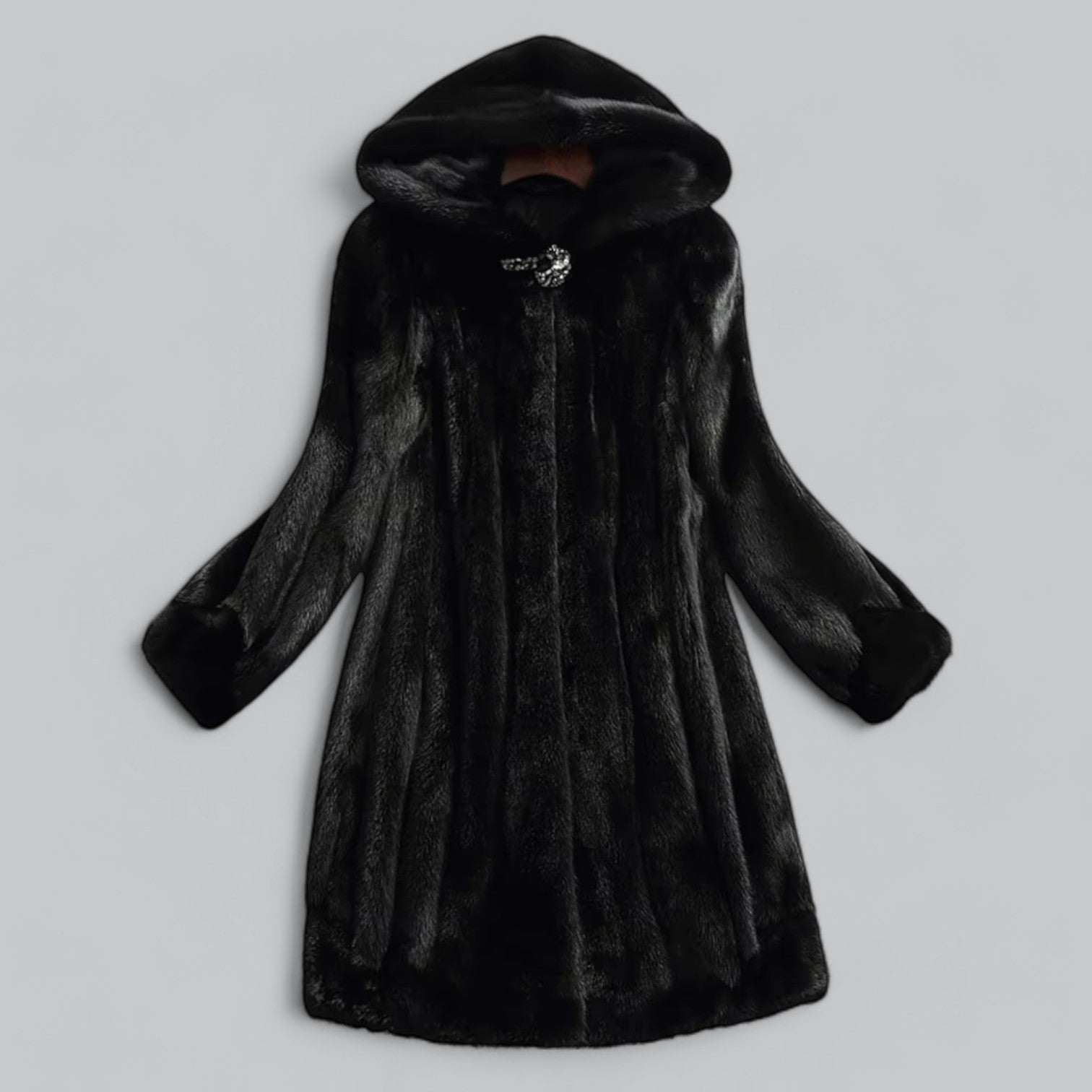 Valenti | Luxury Mink Faux Fur Hooded Long Coat