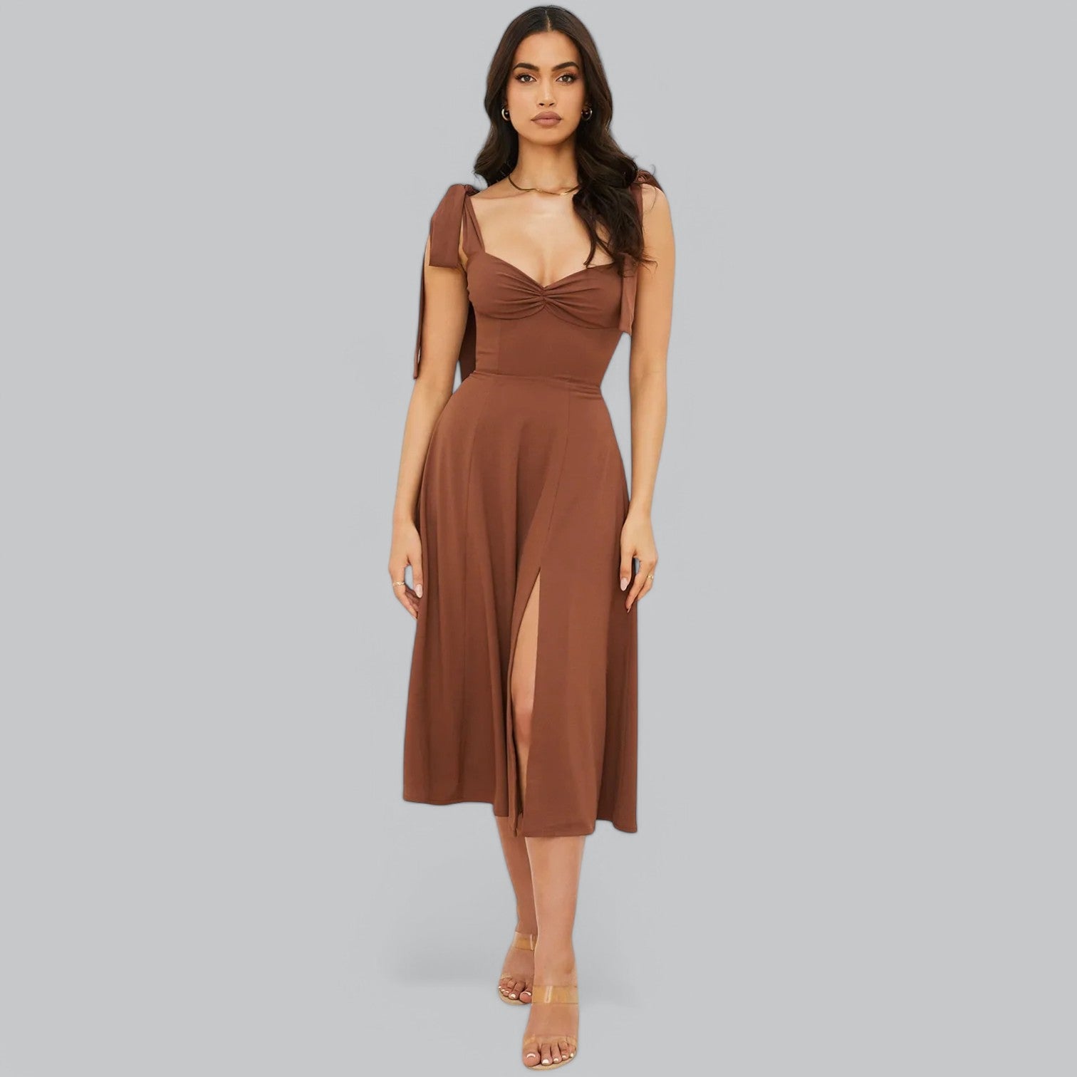 Valenti | Classy Ruched Midi Dress - Fancy A-Line Slit