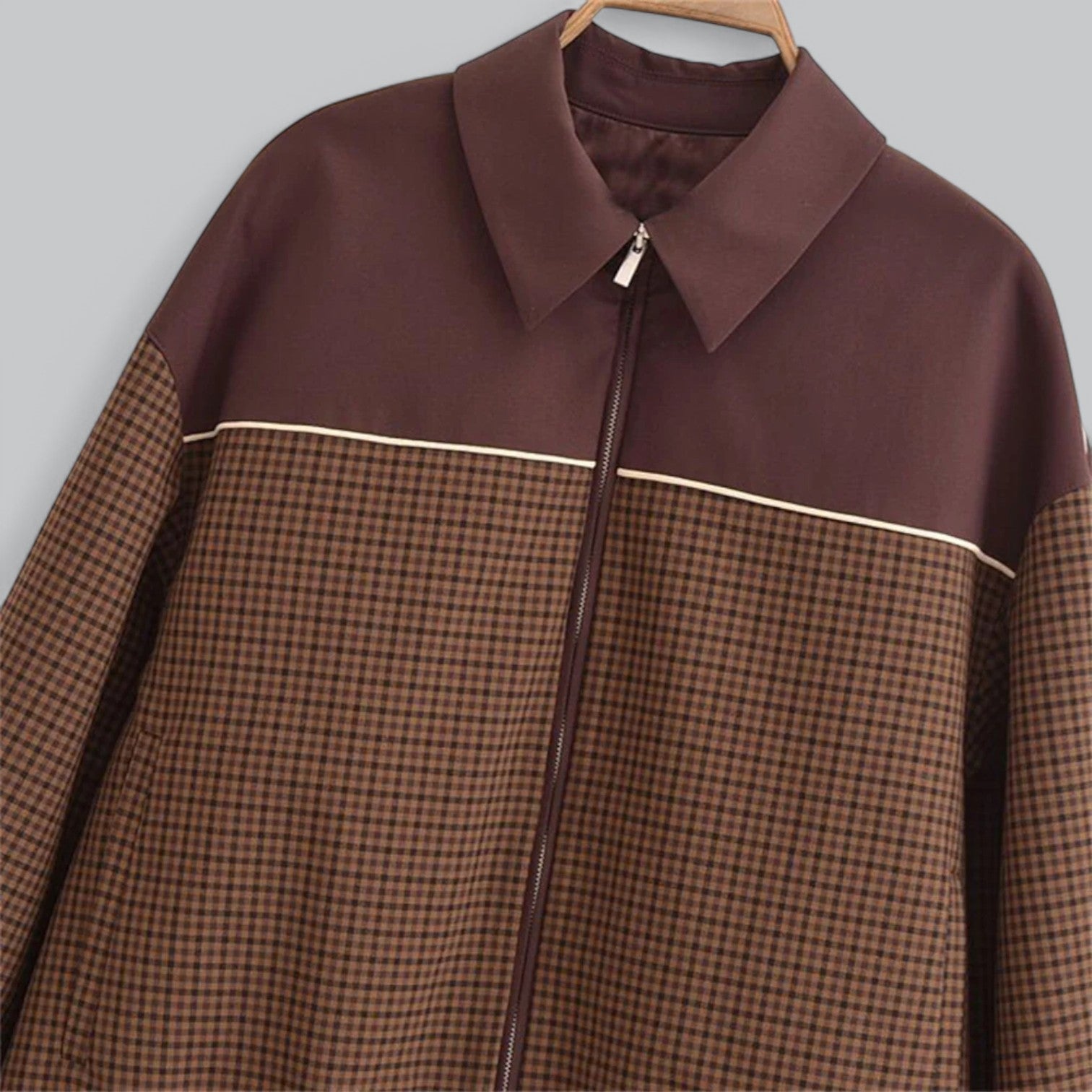 Valenti | Retro Plaid Zipper Coat - Loose Fit Casual Bomber Jacket