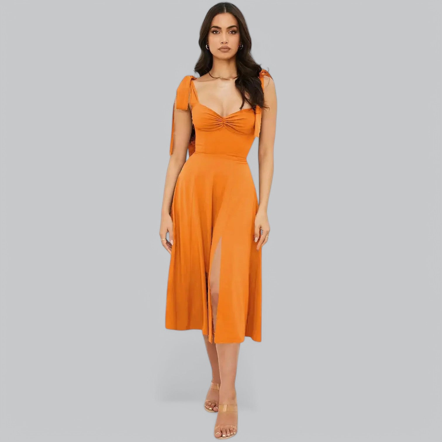 Valenti | Classy Ruched Midi Dress - Fancy A-Line Slit
