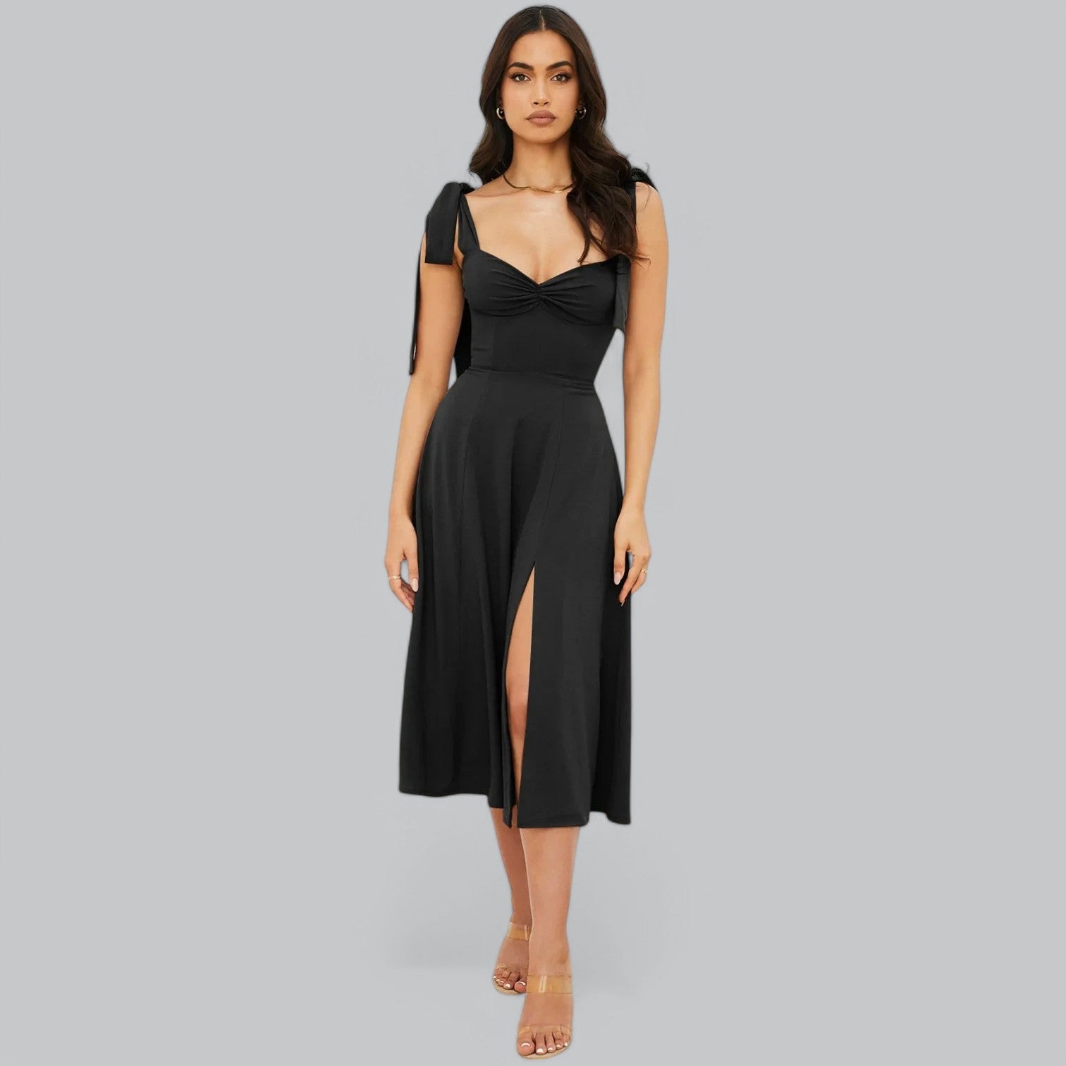 Valenti | Classy Ruched Midi Dress - Fancy A-Line Slit