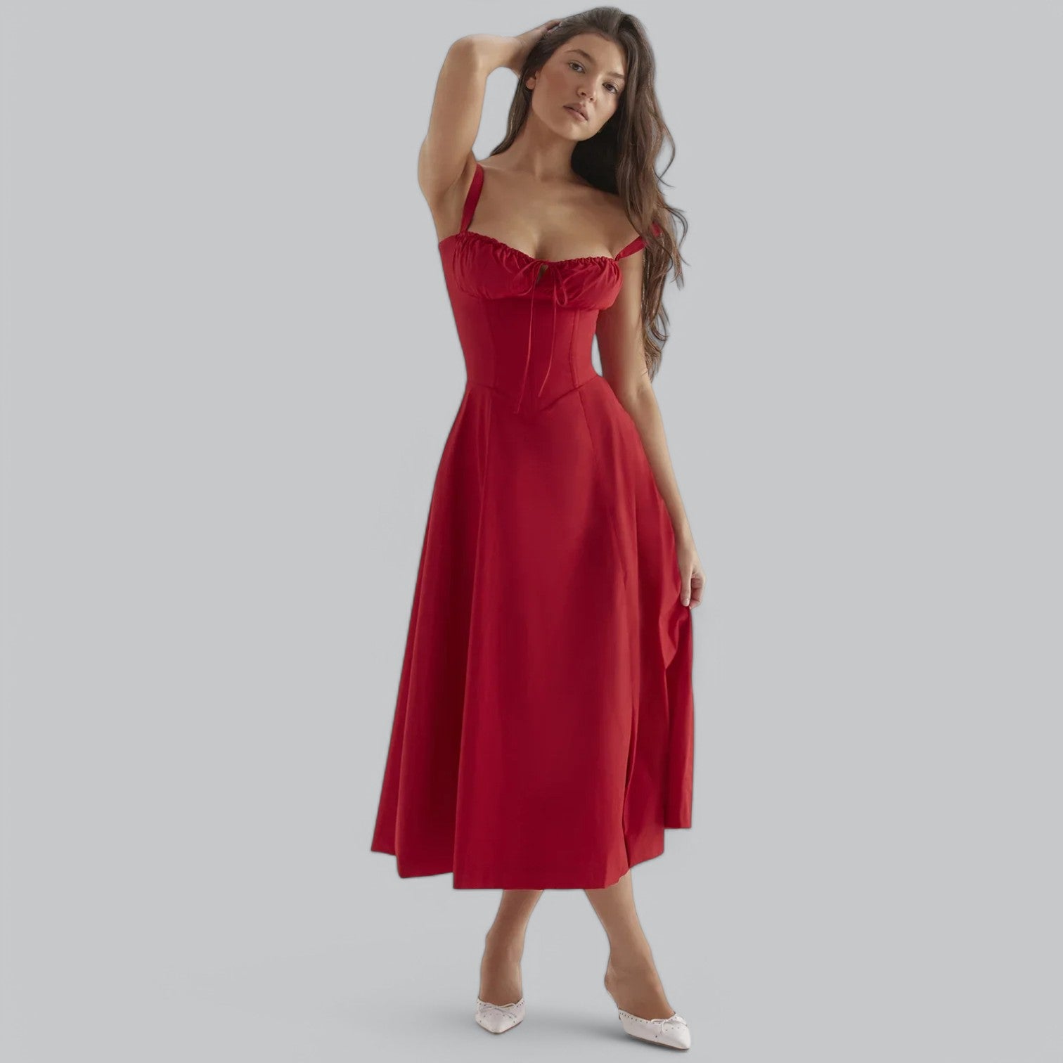 Valenti | Tied Corset Midi Dress - Summer Sundress