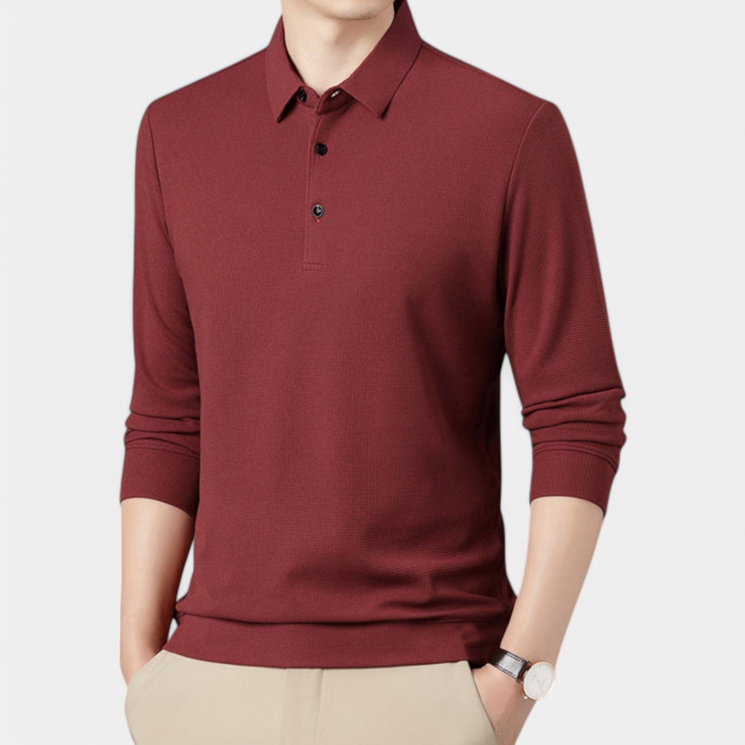 Valenti | Long Sleeve Button Polo Shirt - Lightweight Pullover