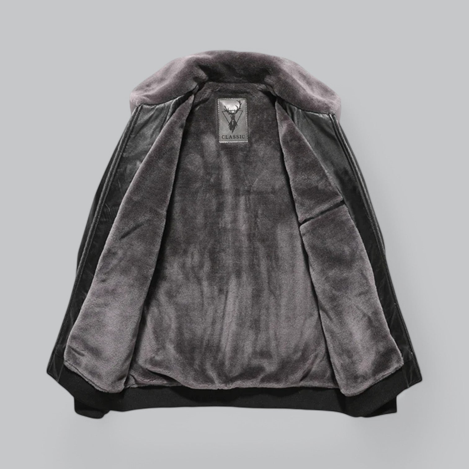 Valenti | Leather Biker Jacket - Fleece Coat with Fur Collar