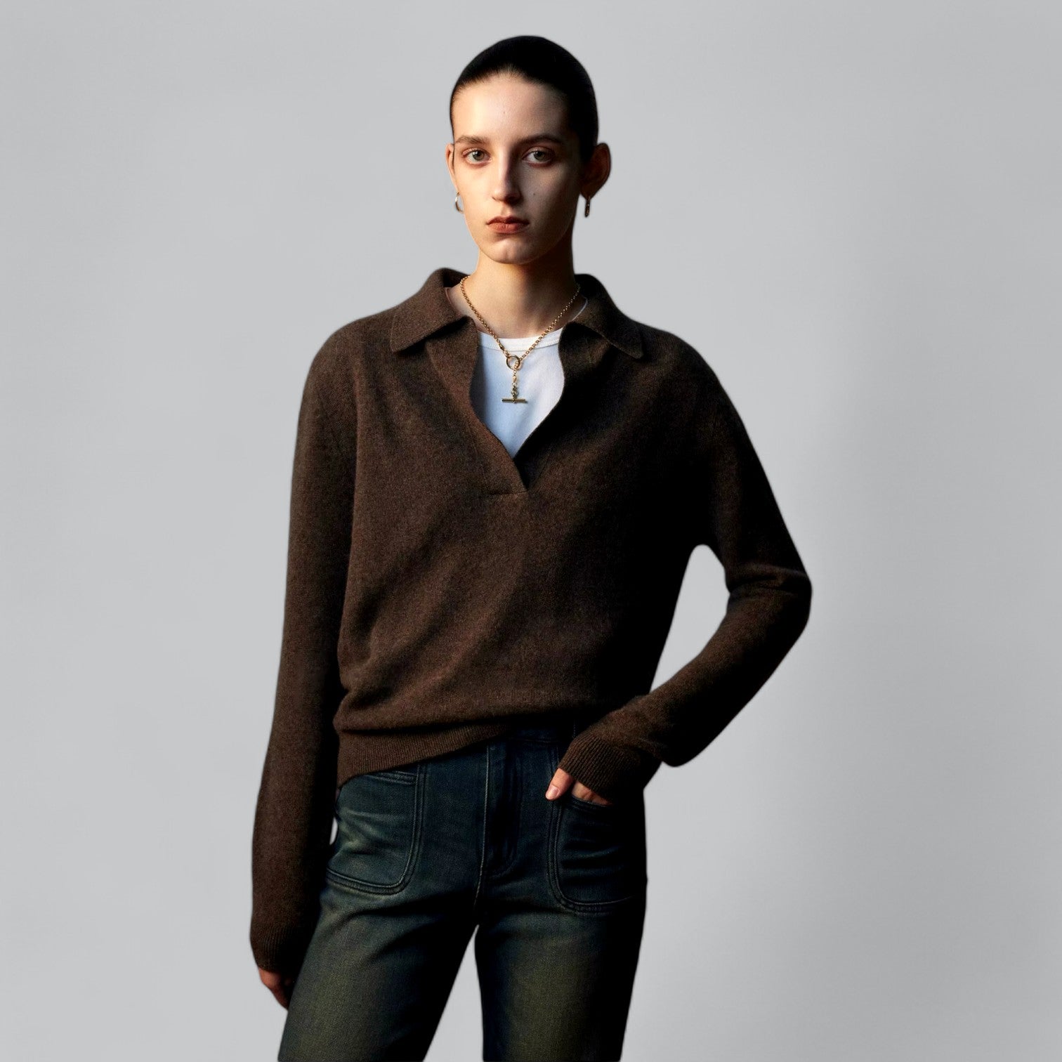Valenti | Classy Cashmere Long Sleeve Polo V-Neck Sweater