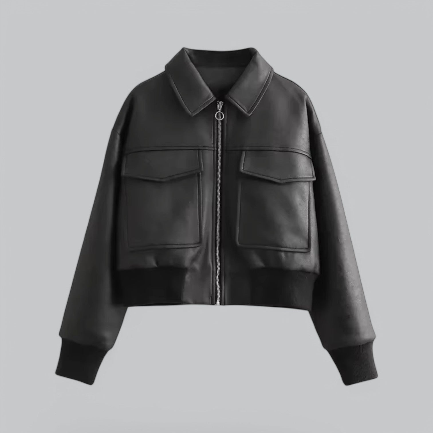 Valenti | Retro Vegan Faux Leather Bomber Jacket - Cropped
