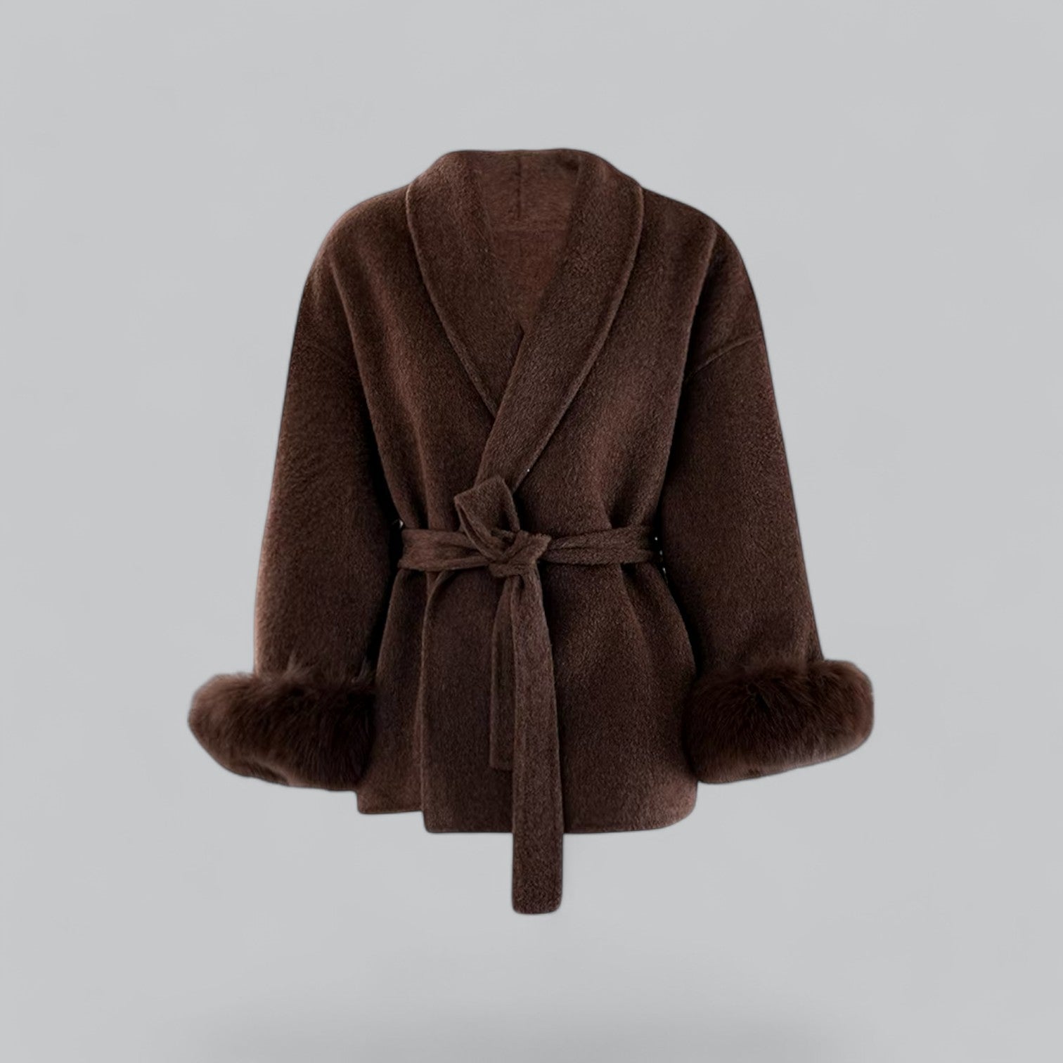 Valenti | Elegant Fur Cuff Chic Belted Woolen Winter Coat