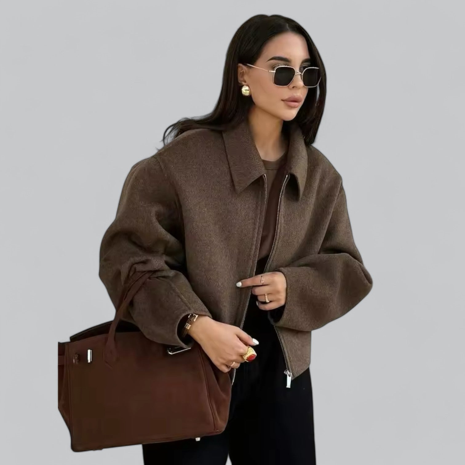 Valenti | Vintage Woolen Jacket Cropped Warm Zip-Up Coat