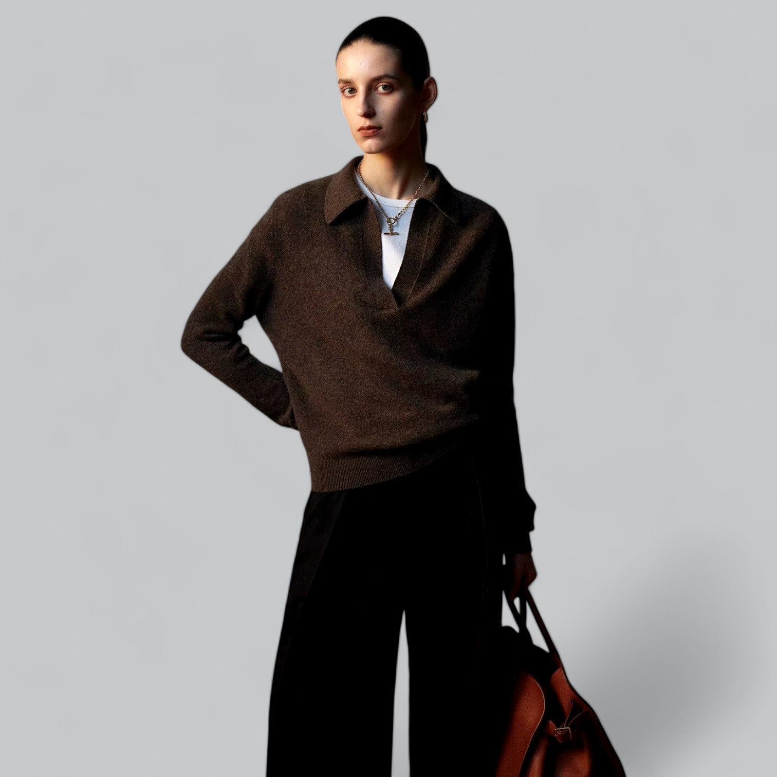 Valenti | Classy Cashmere Long Sleeve Polo V-Neck Sweater