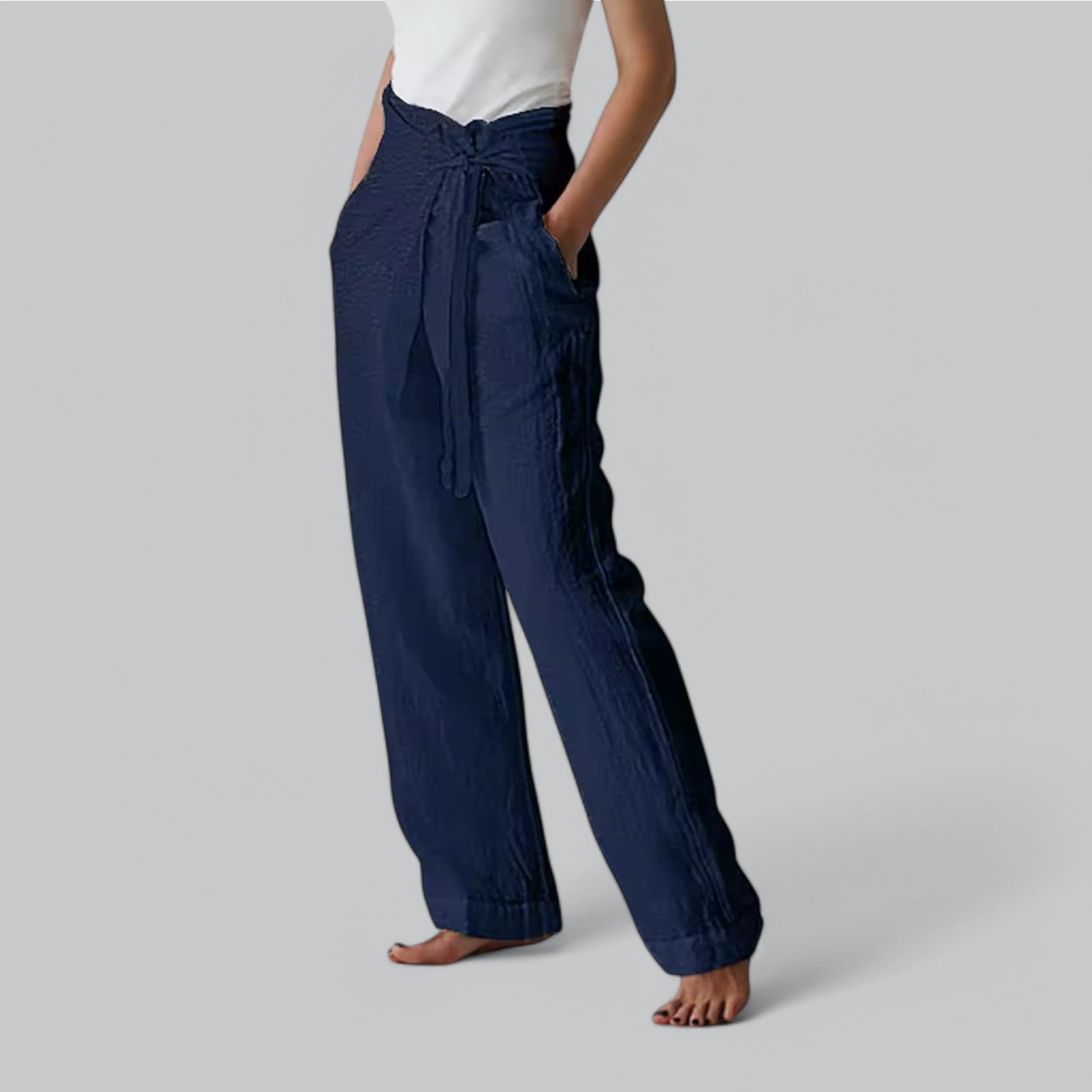 Valenti | Laced Pure Linen Trousers - Loose Fit