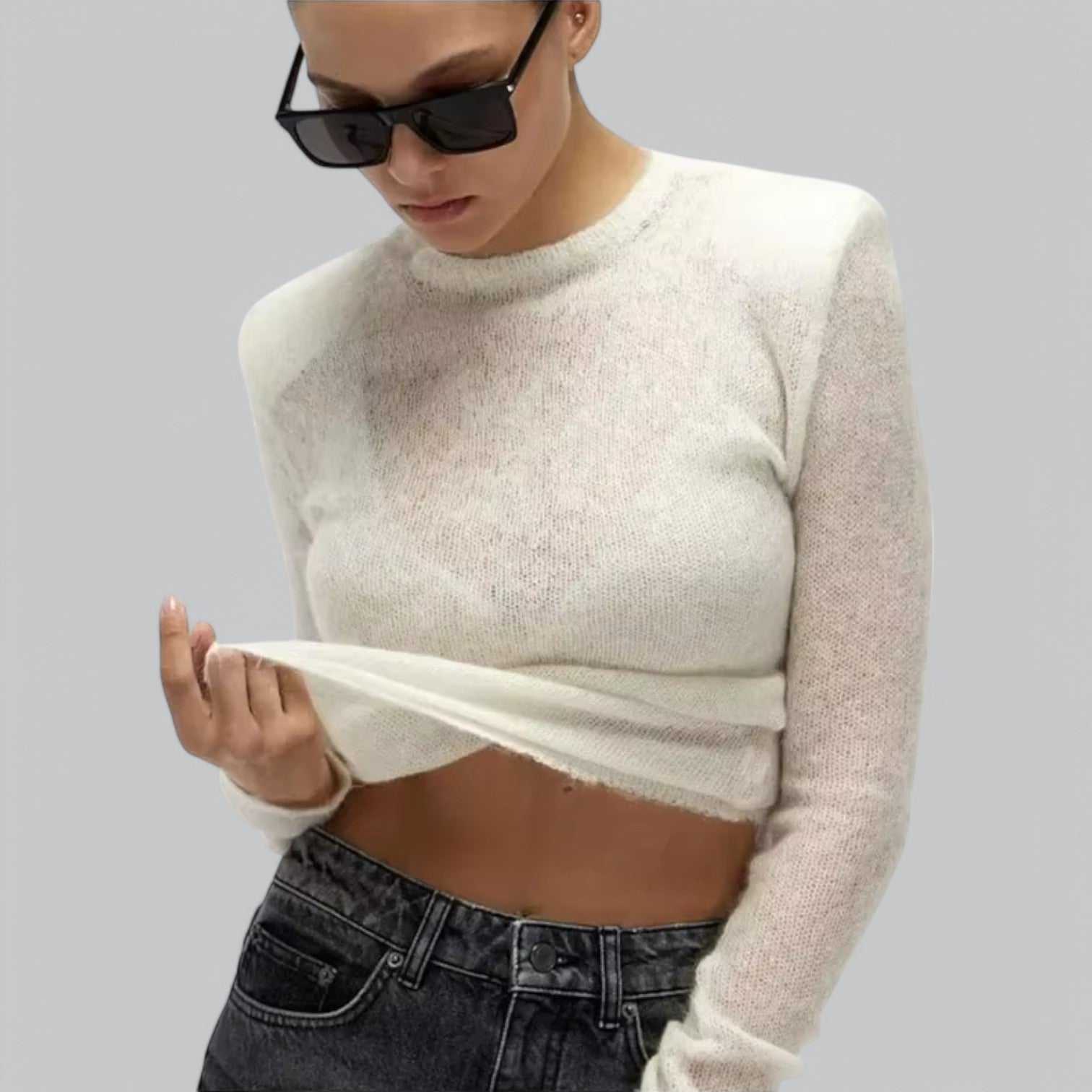 Valenti | Mesh Thin Knitted Pullover - Soft Round Neck Jumper