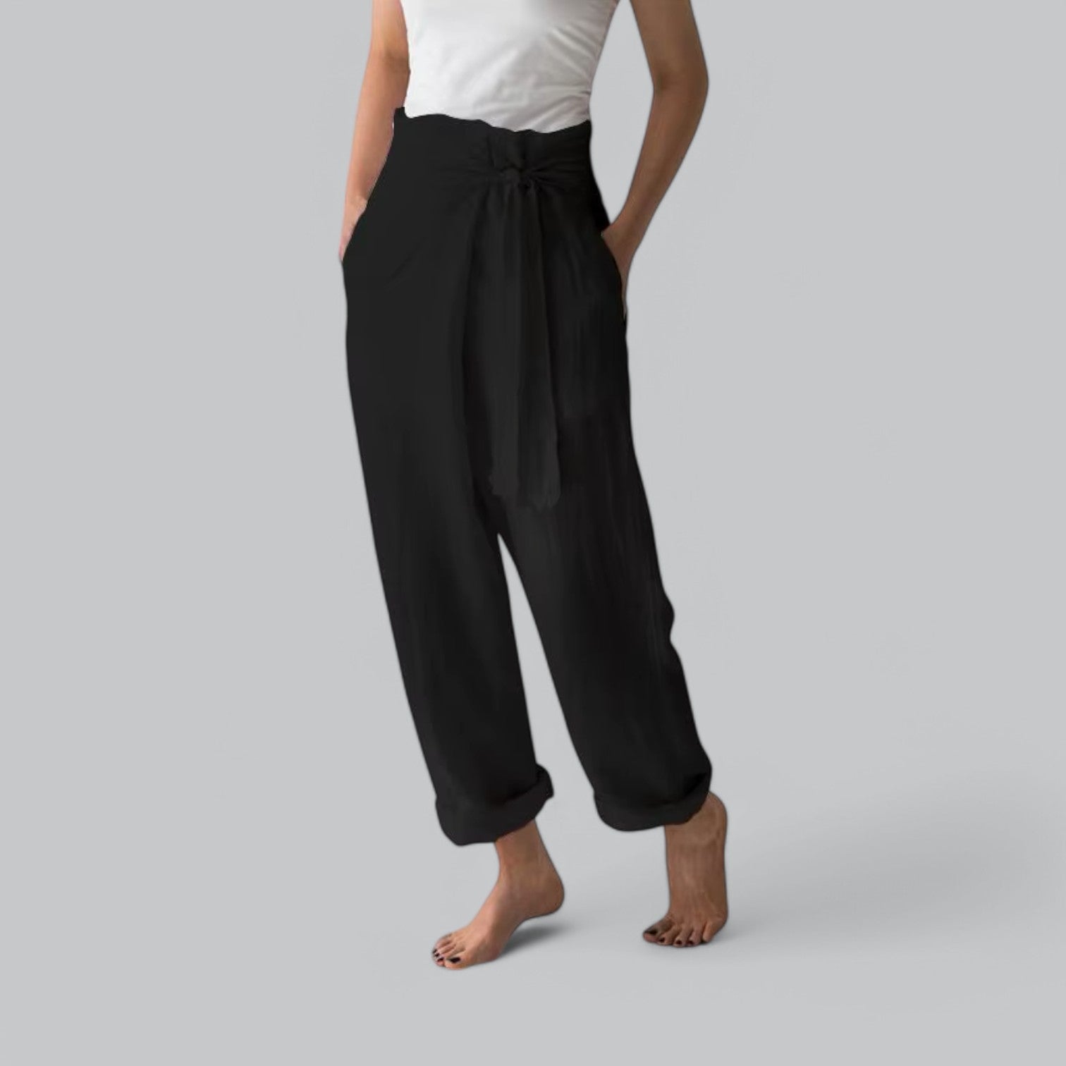 Valenti | Laced Pure Linen Trousers - Loose Fit