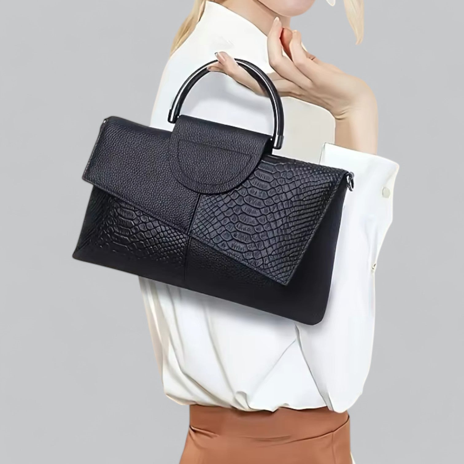 Valenti | Vegan Croc Leather Shoulder Strap Handbag