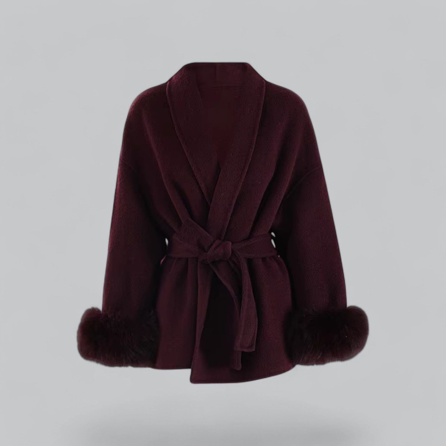Valenti | Elegant Fur Cuff Chic Belted Woolen Winter Coat