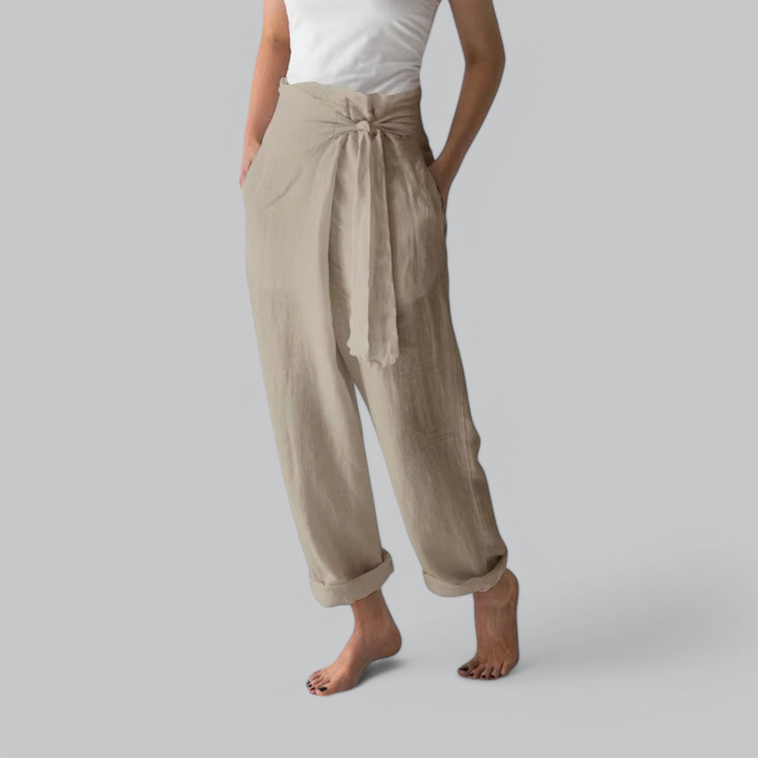 Valenti | Laced Pure Linen Trousers - Loose Fit