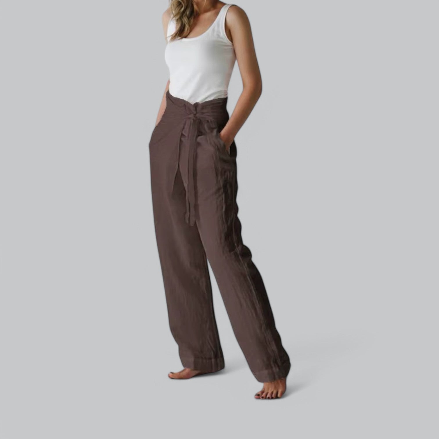 Valenti | Laced Pure Linen Trousers - Loose Fit