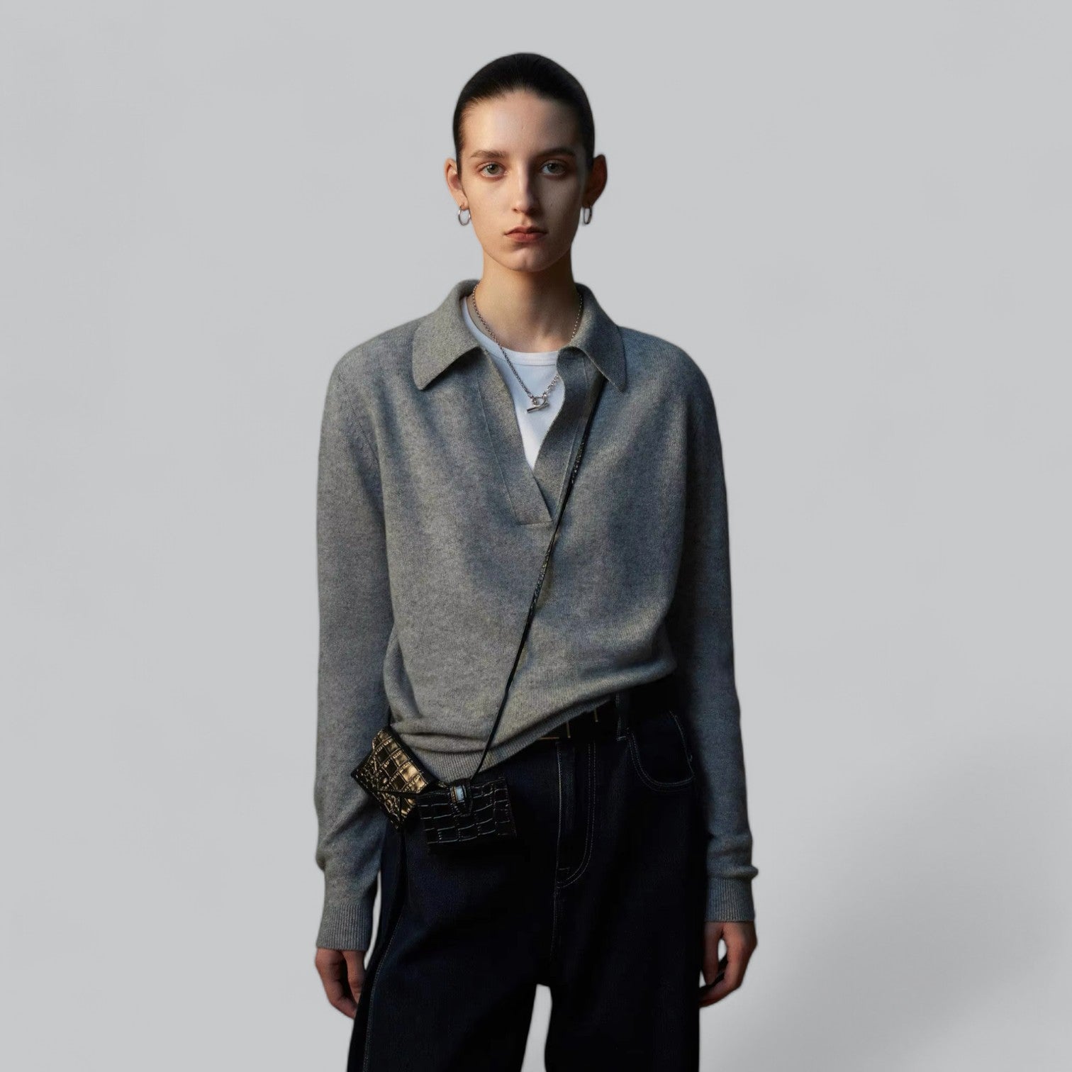 Valenti | Classy Cashmere Long Sleeve Polo V-Neck Sweater