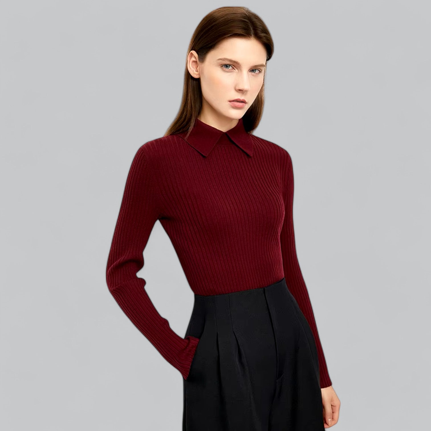 Valenti | Classy Long Sleeve Polo Sweater Merino Wool Pullover