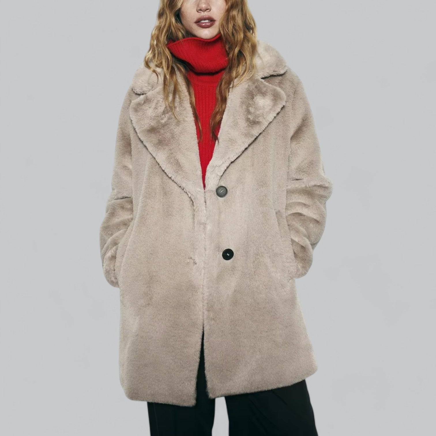 Valenti | Classy Buttoned Faux Fur Long Coat