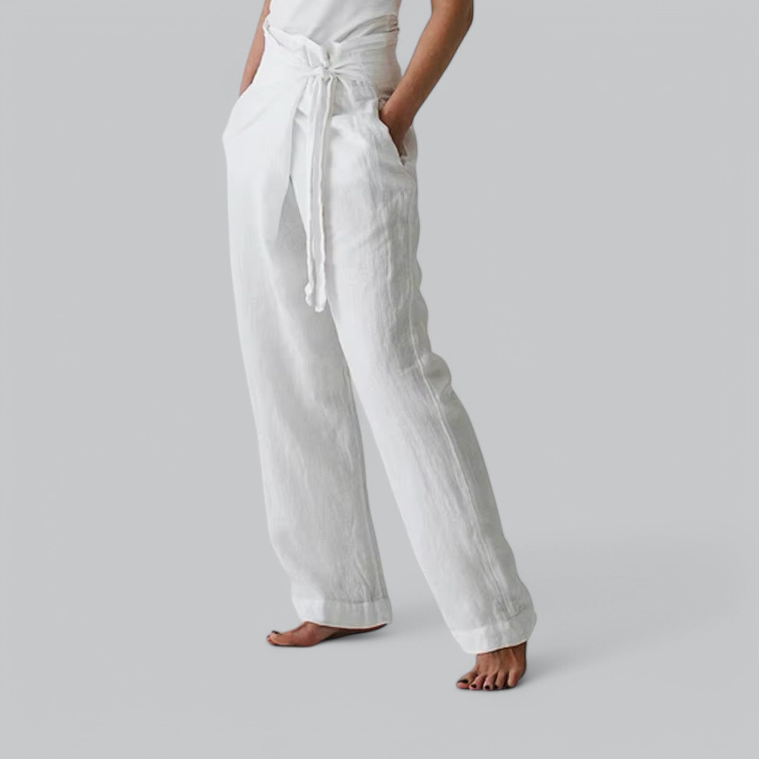 Valenti | Laced Pure Linen Trousers - Loose Fit