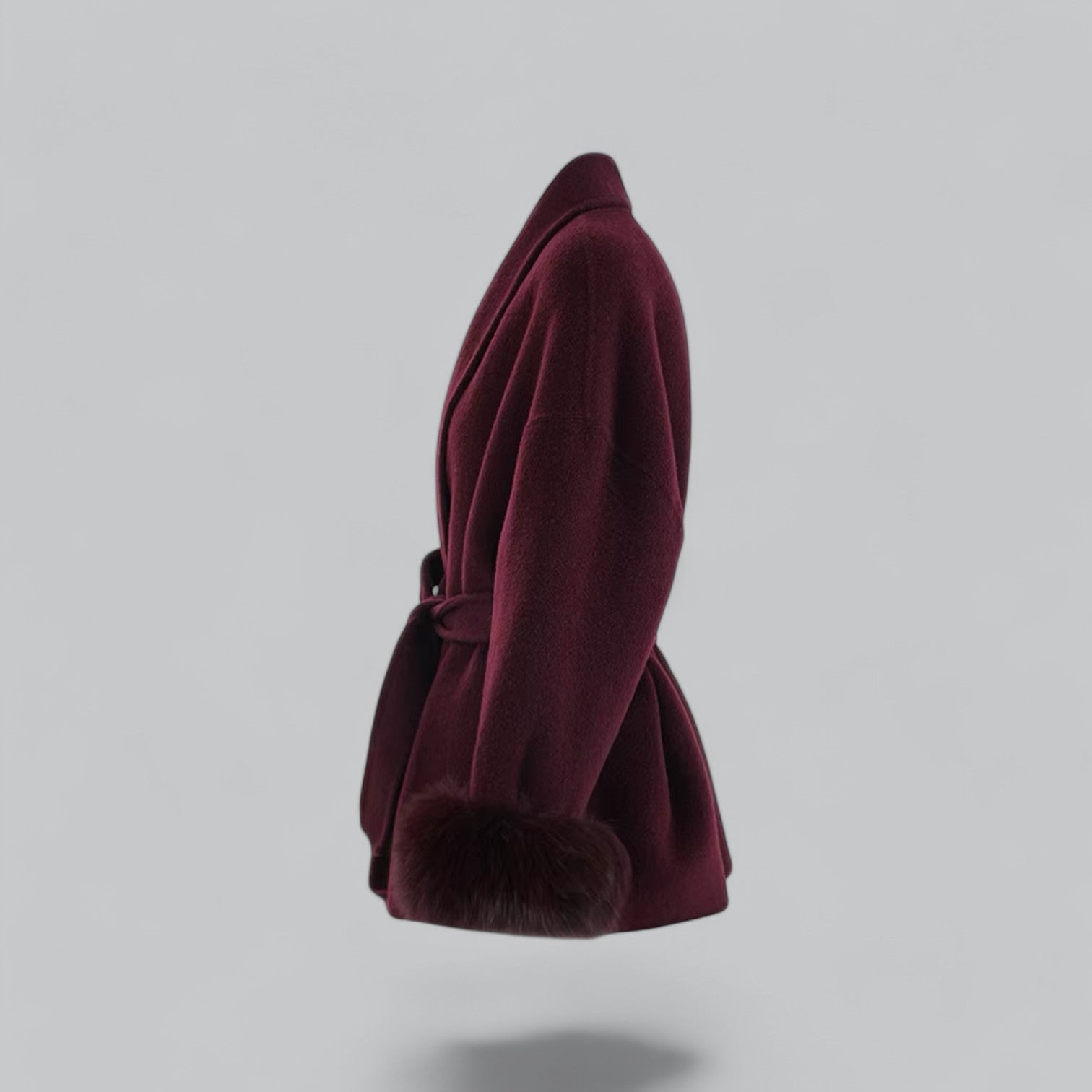Valenti | Elegant Fur Cuff Chic Belted Woolen Winter Coat