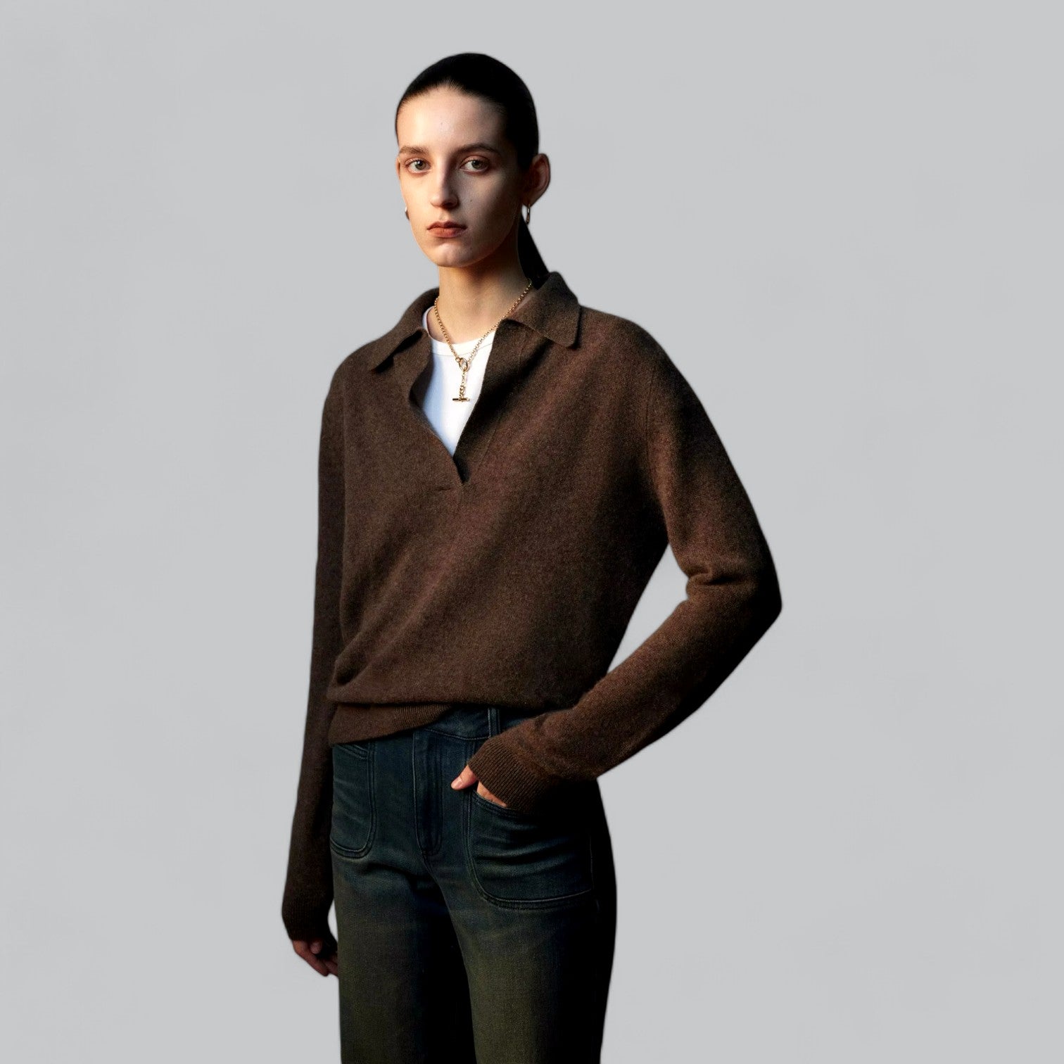 Valenti | Classy Cashmere Long Sleeve Polo V-Neck Sweater