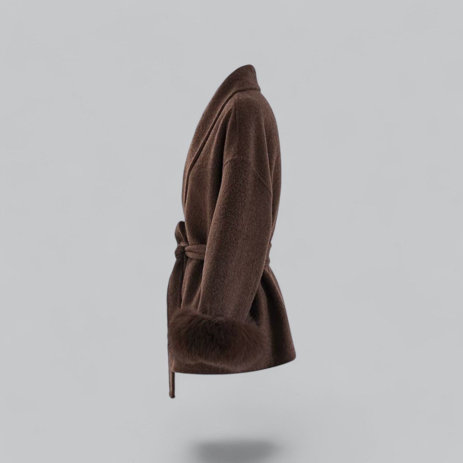 Valenti | Elegant Fur Cuff Chic Belted Woolen Winter Coat