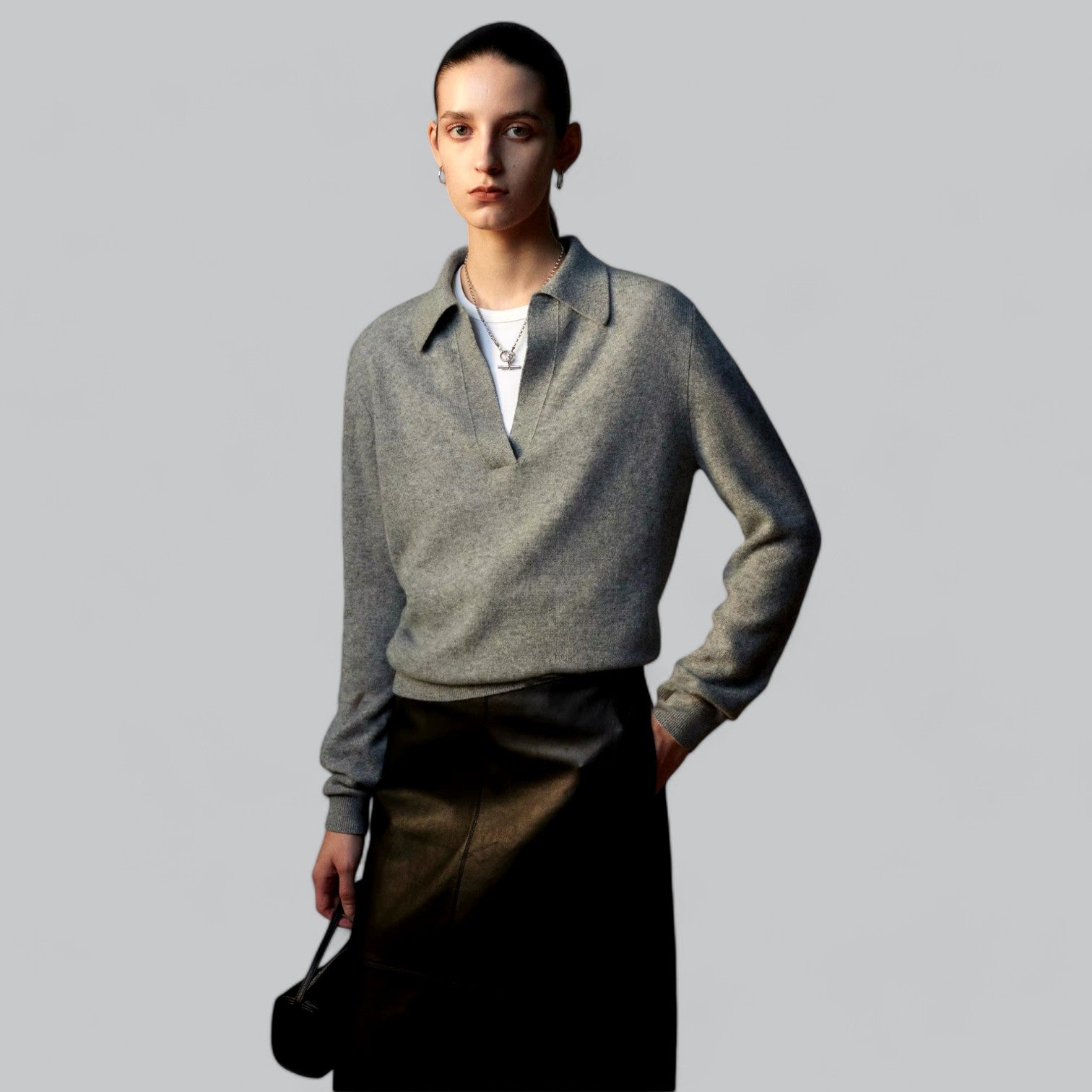 Valenti | Classy Cashmere Long Sleeve Polo V-Neck Sweater