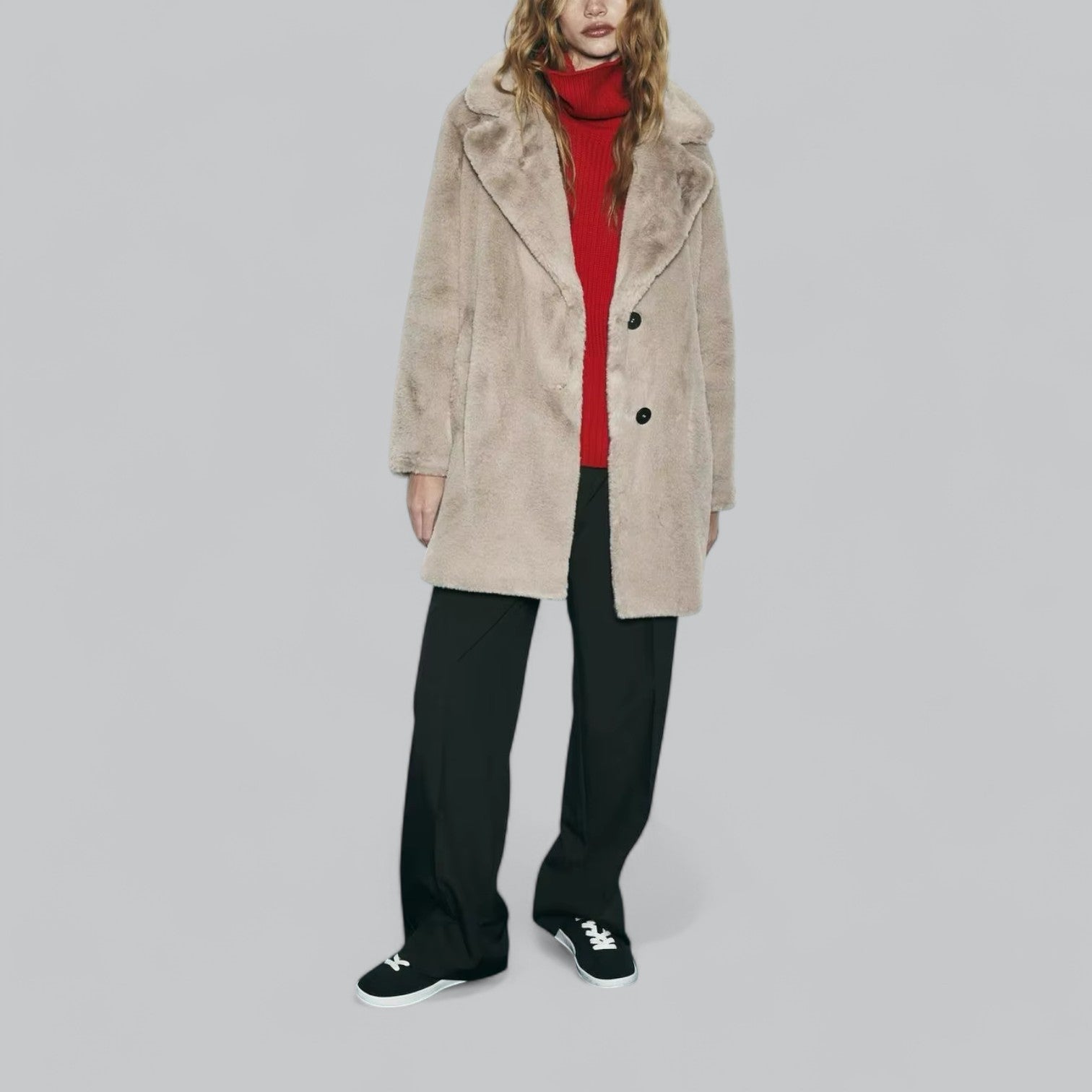 Valenti | Classy Buttoned Faux Fur Long Coat