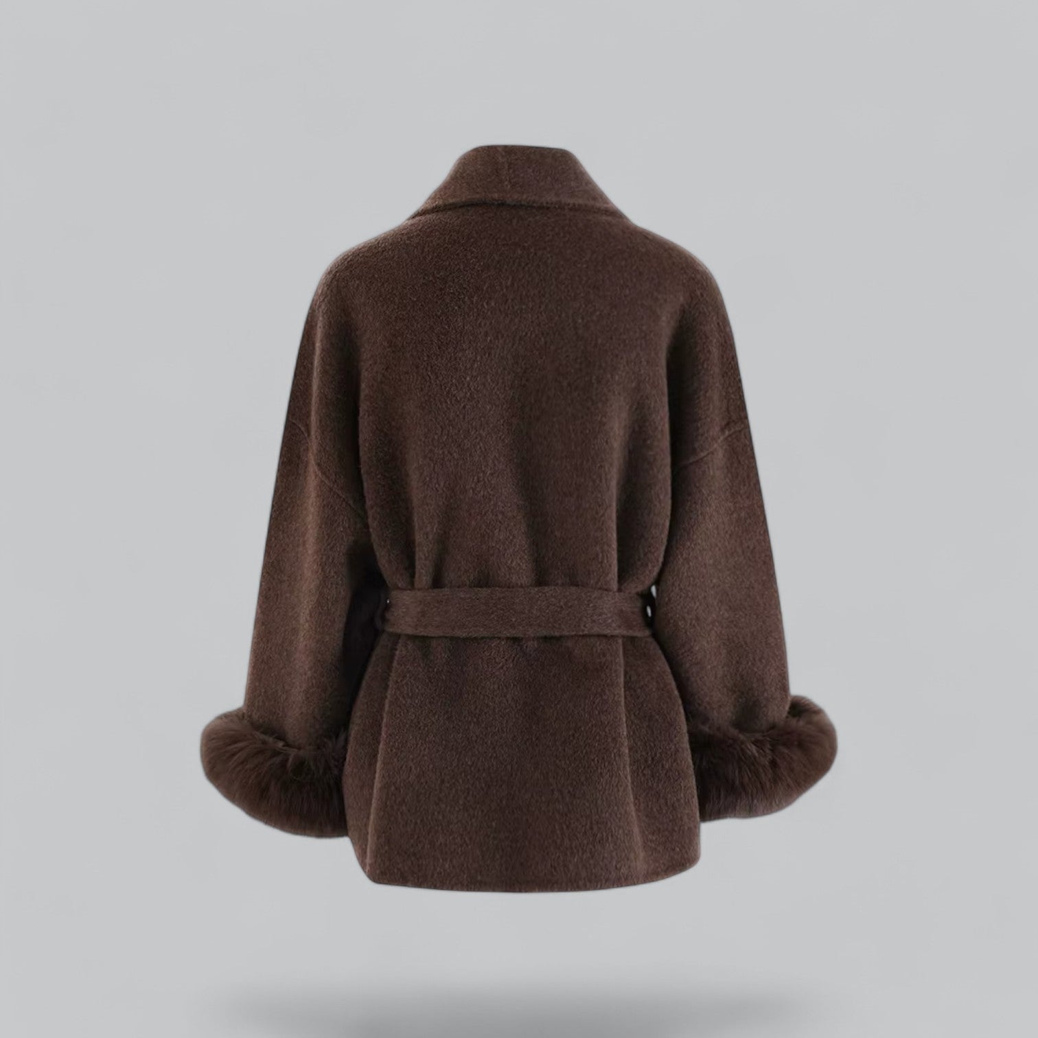 Valenti | Elegant Fur Cuff Chic Belted Woolen Winter Coat